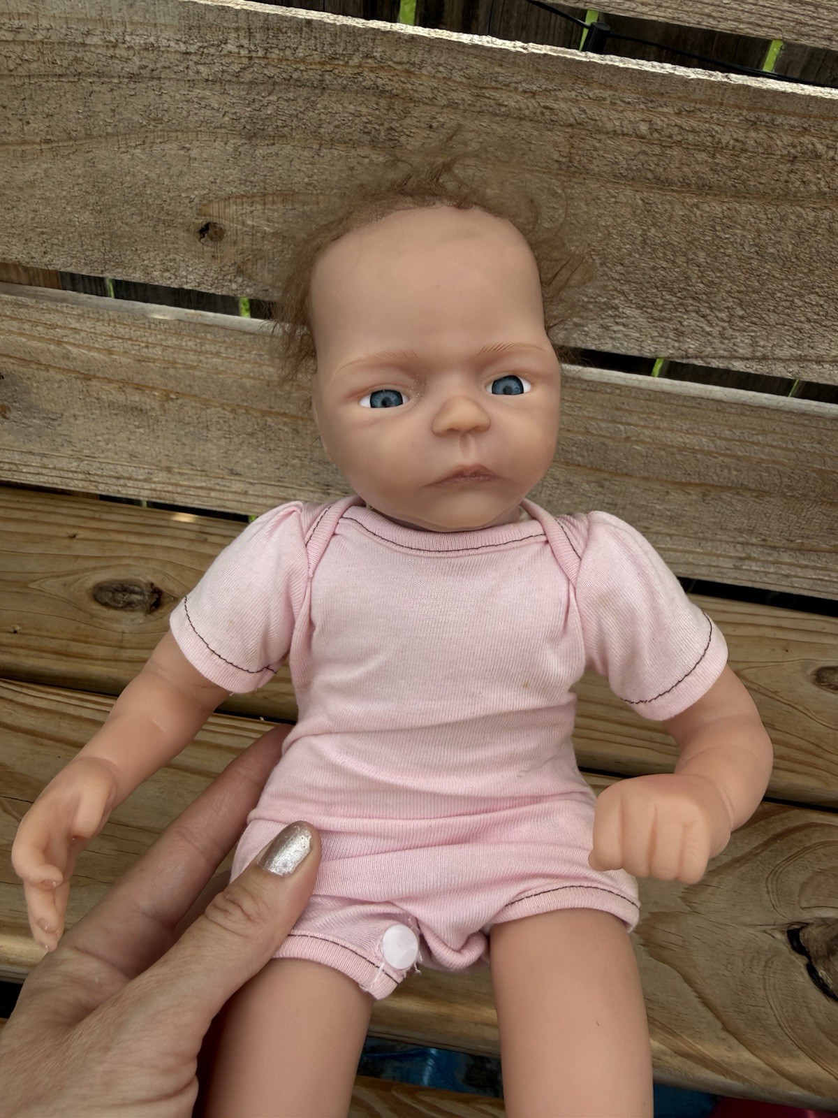 Donna Lee Baby Doll 13” Dated 2014 Reborn Doll Blue Eyes Light Brown Hair
