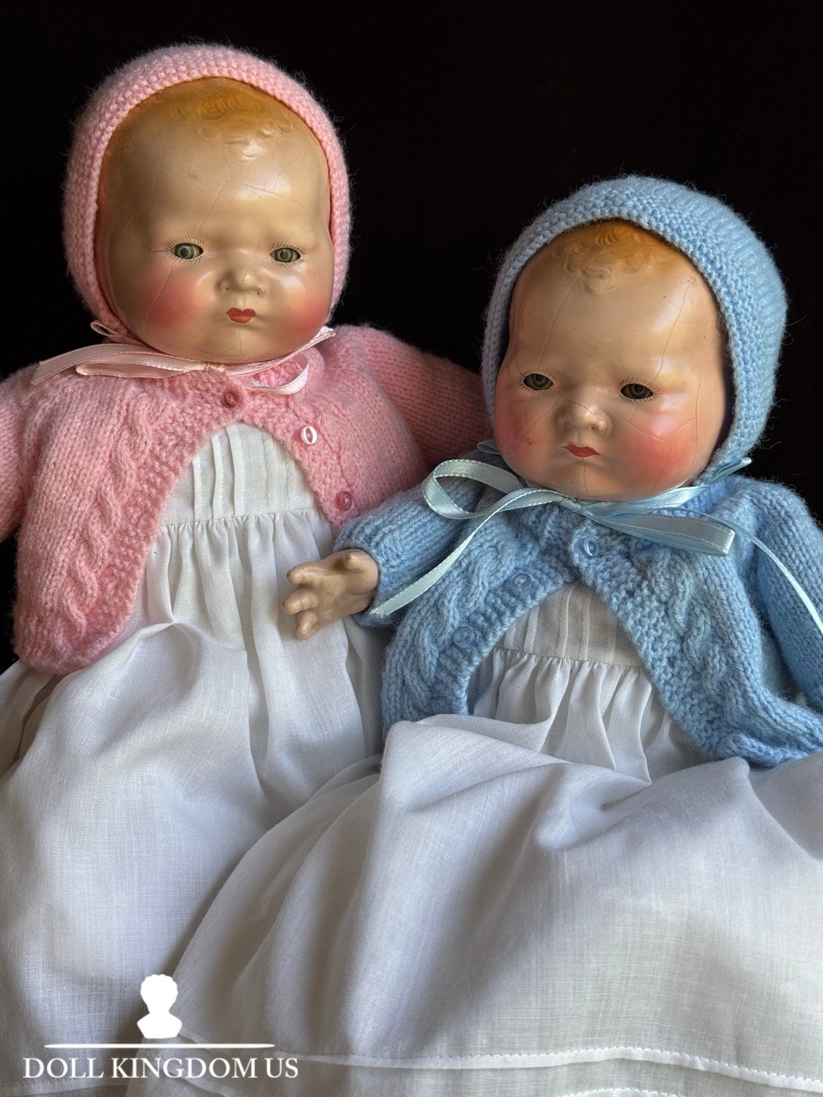 2 Rare Antique American Character Teenie Weenie Composition Cloth Baby Dolls
