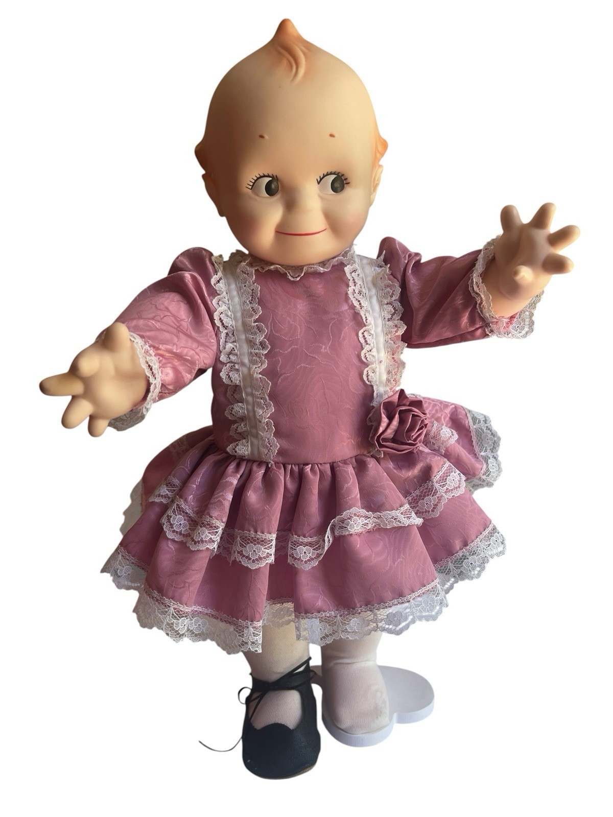 Vintage Jesco Kewpie Doll 15” Vinyl Soft Body Pink Dress USA Cameo Baby Doll
