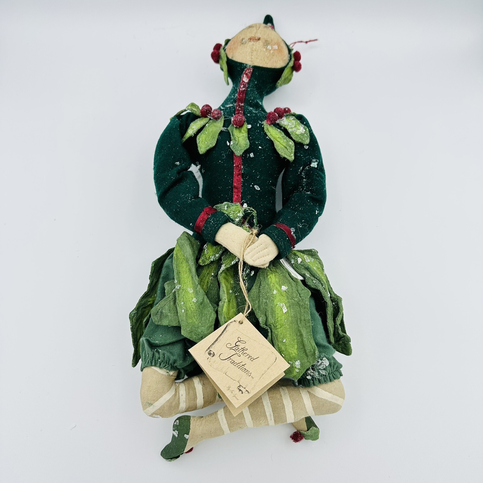 Joe Spencer Holly Sprite Christmas Flower Doll 18” Gathered Traditions Folk Art