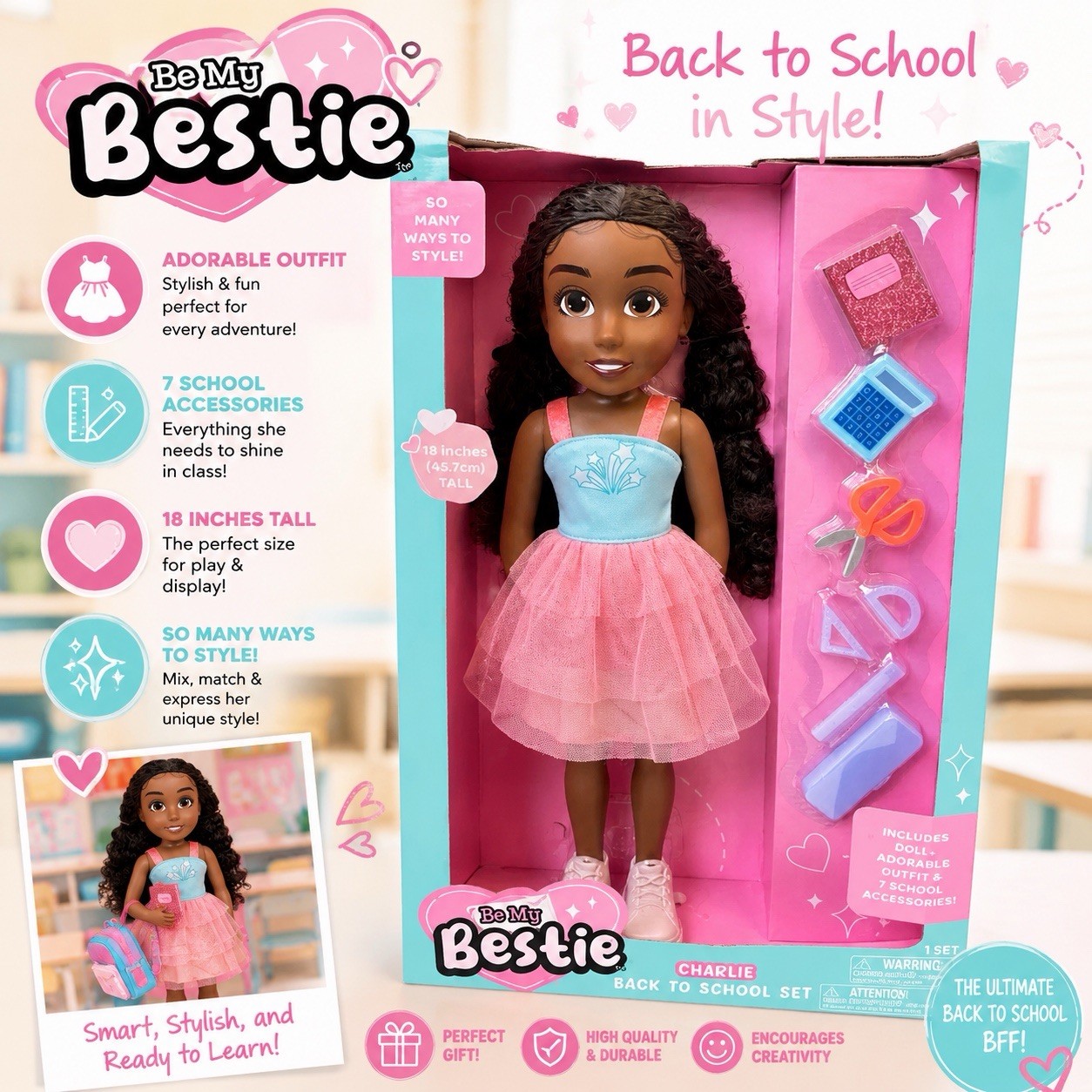 Be My Bestie 18″ Charlie Doll – Back to School Set – Jakks Pacific -Brand NEW