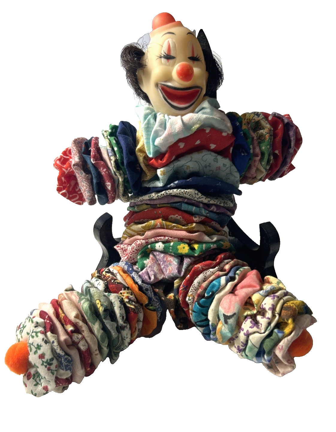 Vintage Clown Doll Handmade Quilted Fabric Yo Yo 1960s Folk Art 10″ x 6″