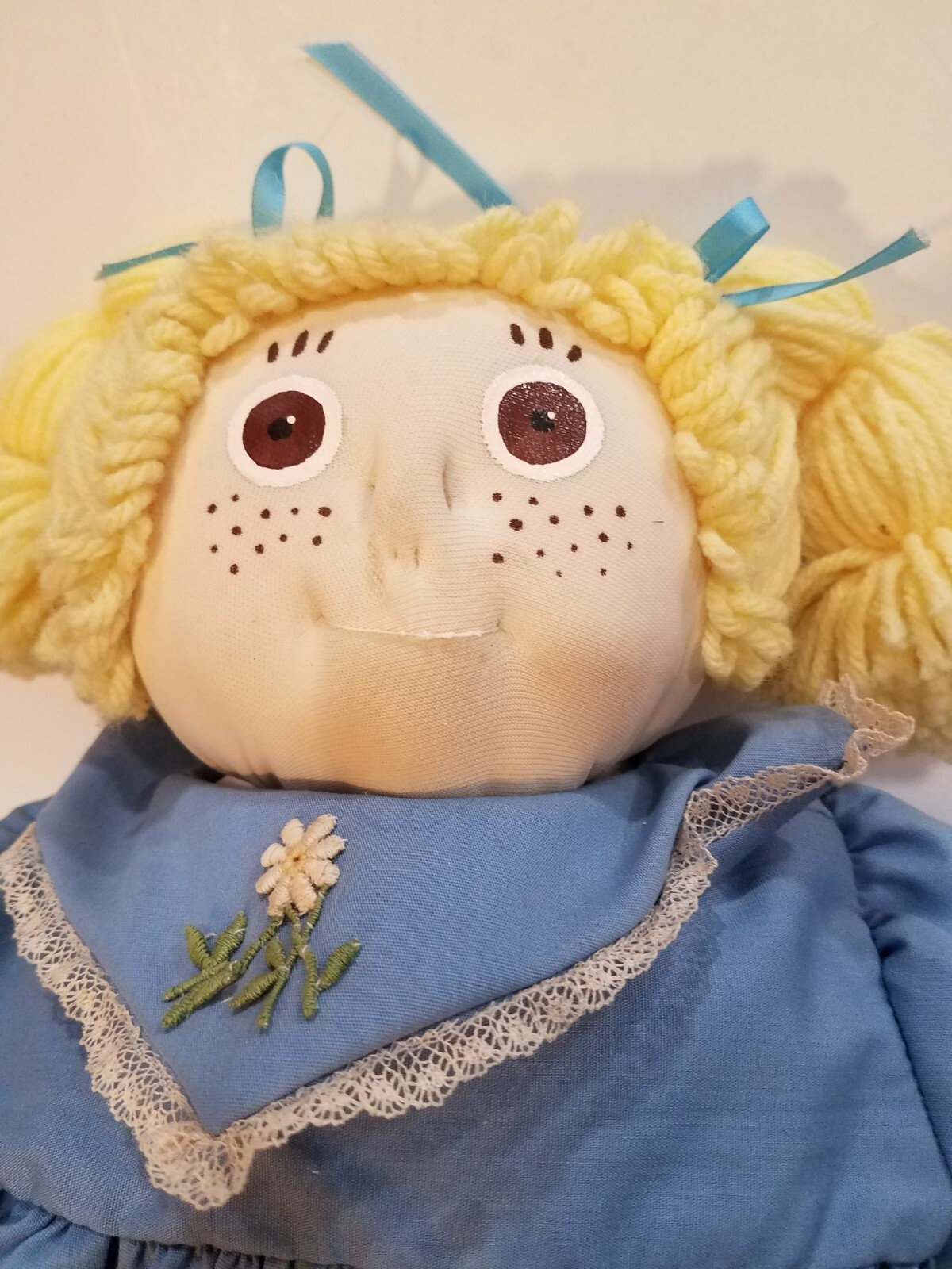 Cabbage Patch Like Doll Soft Sculpture Long Blond Hair Pigtails 17″ Vtg Handmade