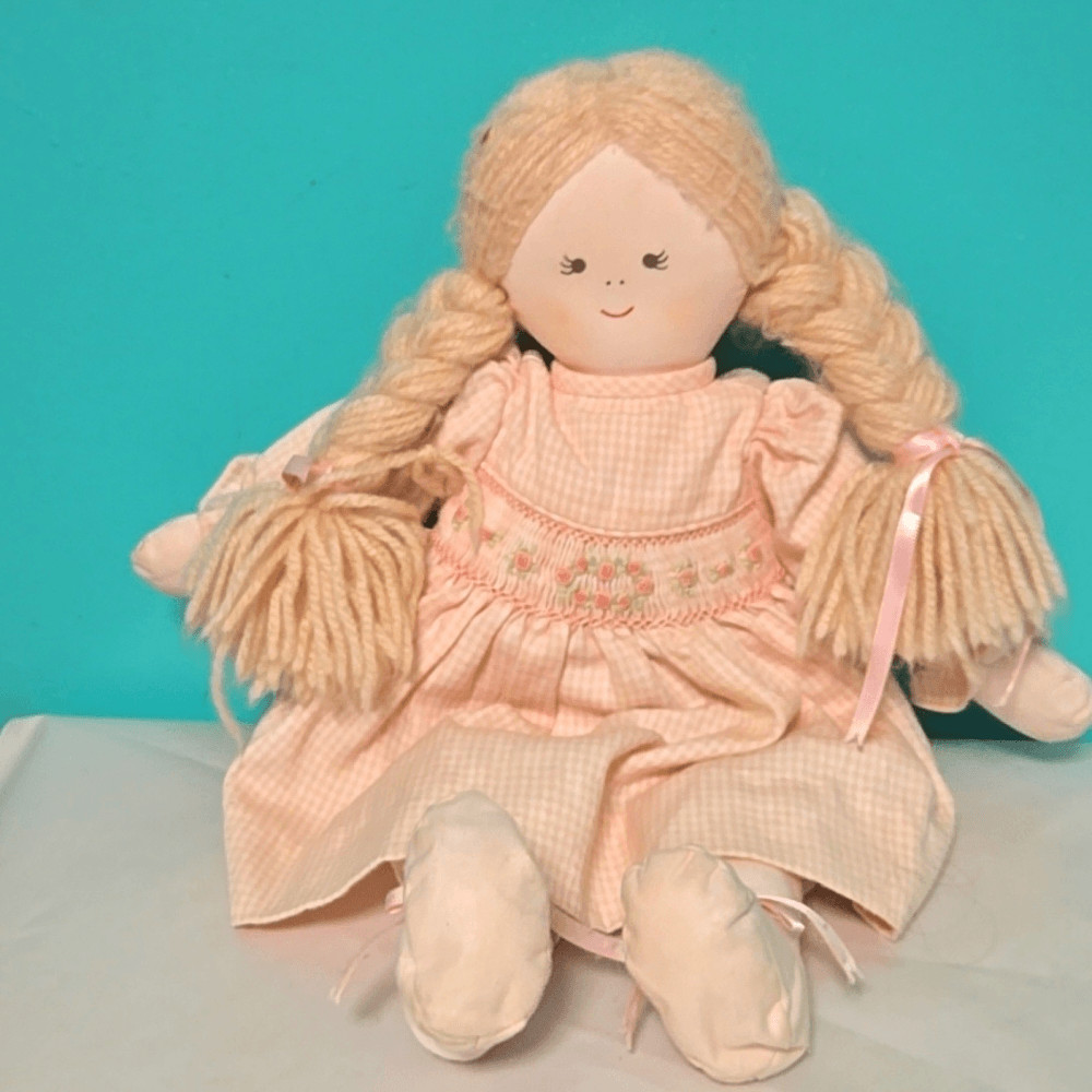 Vintage House of Hatten Pink Gingham Blonde Baby Girl Plush Doll