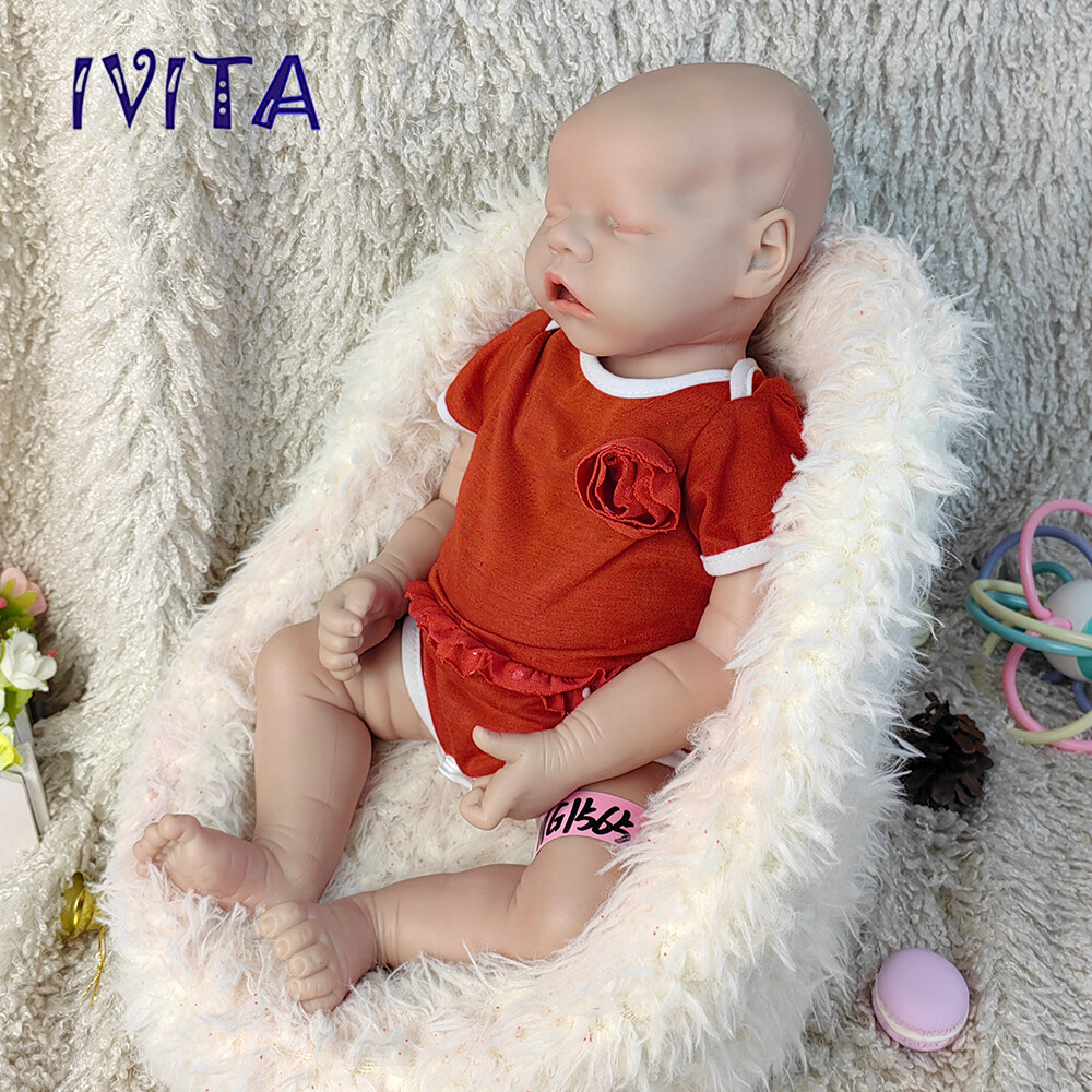 IVITA 18” Silicone Reborn Baby Eyes Closed Sleeping Girl Doll Can Take Pacifier