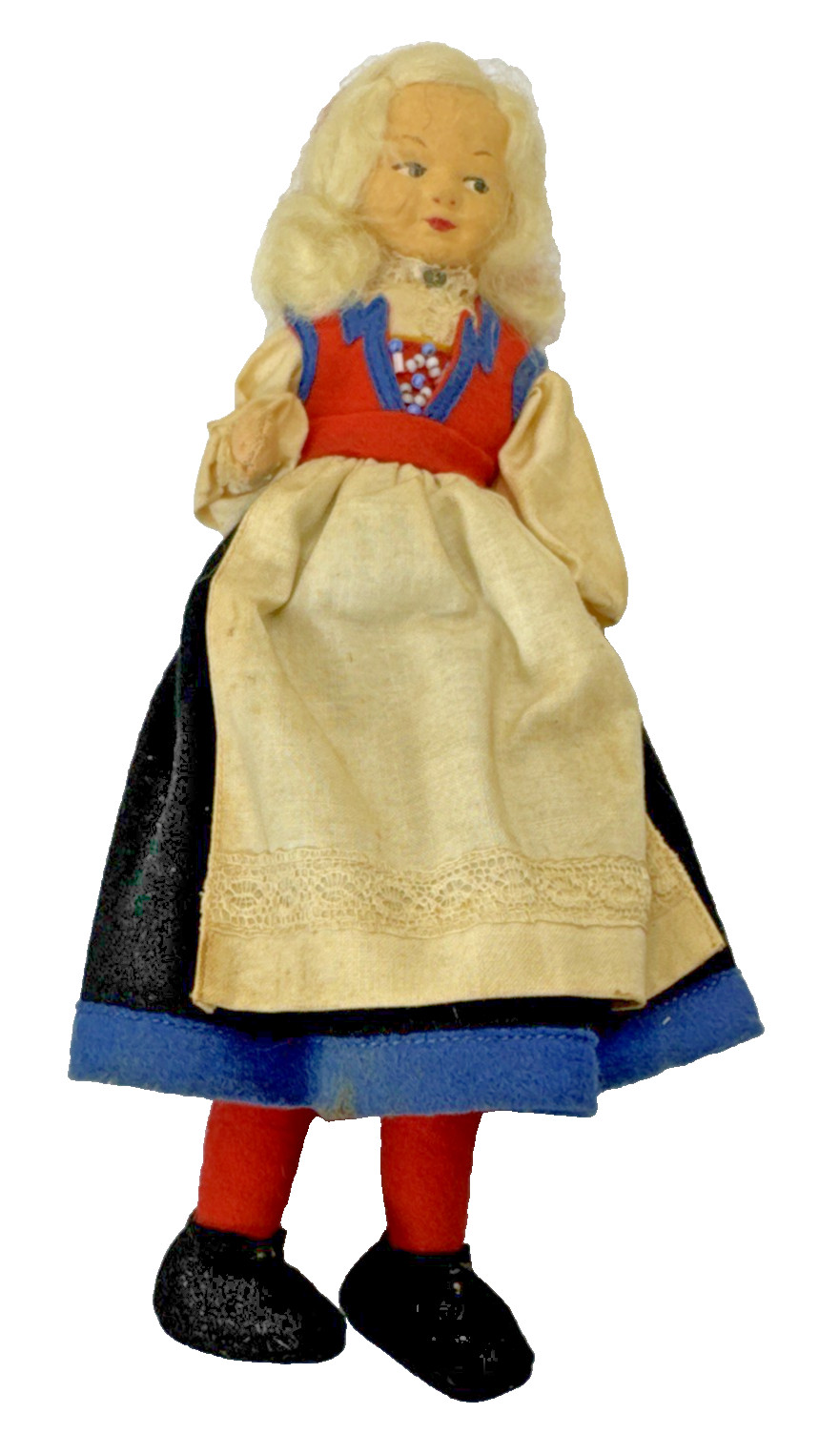 2 Vintage Ronnaug Petterssen Traditional Norwegian Cultural Felt Dolls Hand Made
