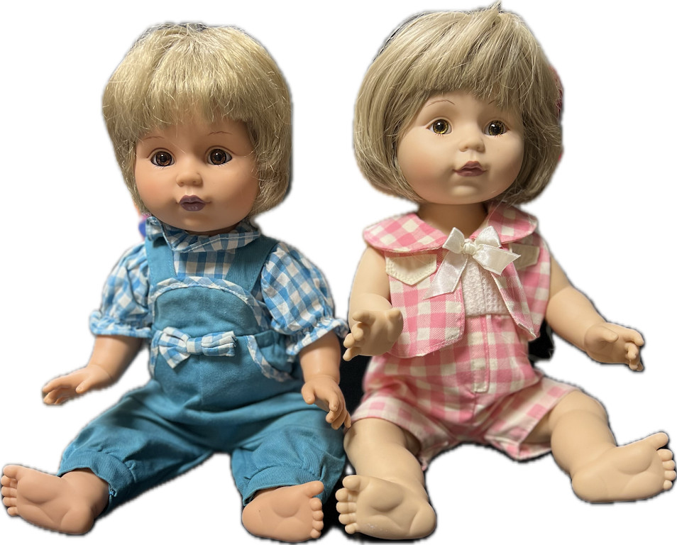 2 Vintage Playmates Baby So Beautiful Doll Boy and Girl Gingham Twins