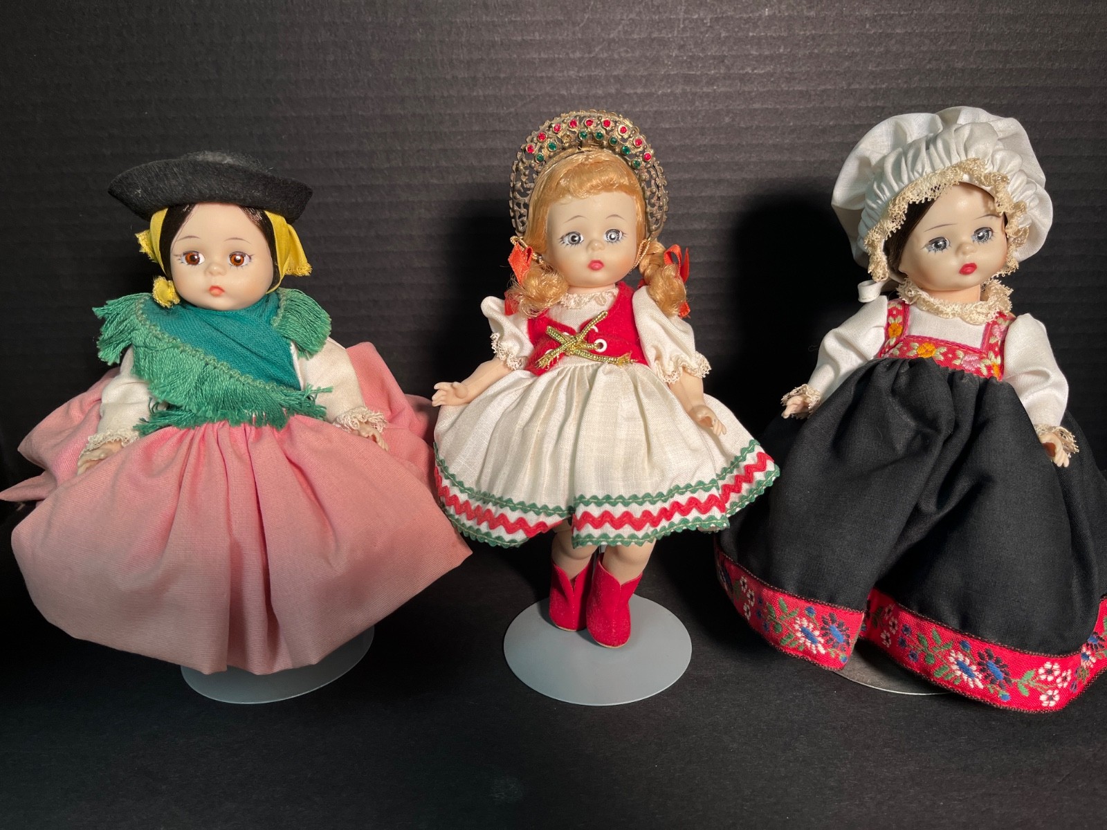 3 Vintage Hard Plastic Madame Alexander 8″ Dolls, Hungarian – Norway – Portugal