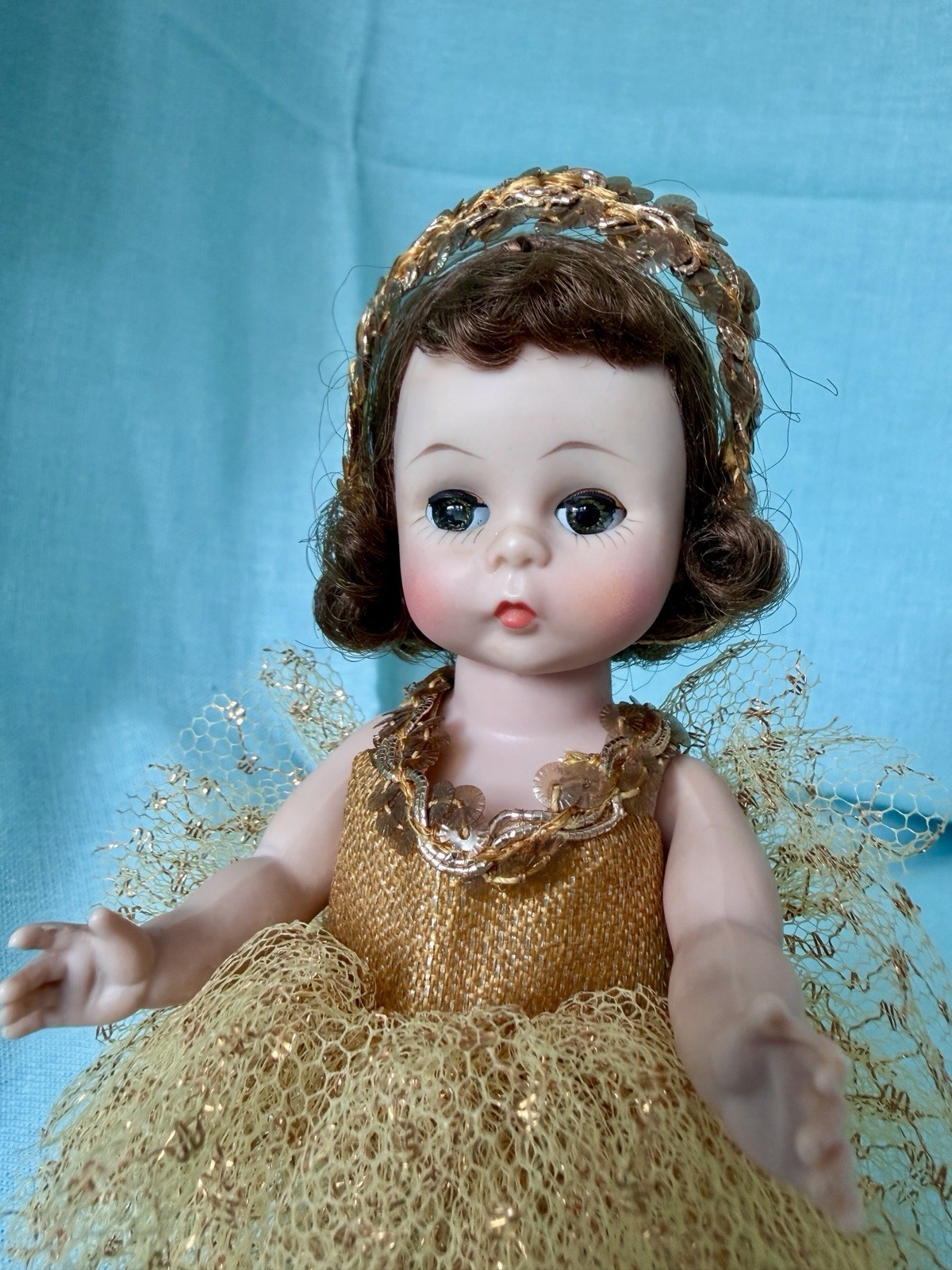 430 / 1959 Ballerina Gold Sequin Tutu Madame Alexander Kin Doll 8” Walker