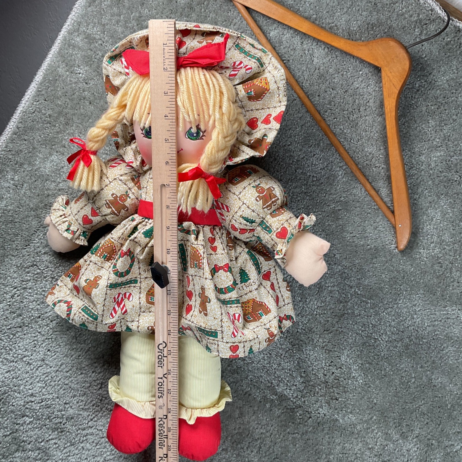 Sweetie Mine Rag Doll 1995 Christmas Gingerbread Dress Blonde Yarn Hair 20″ Good