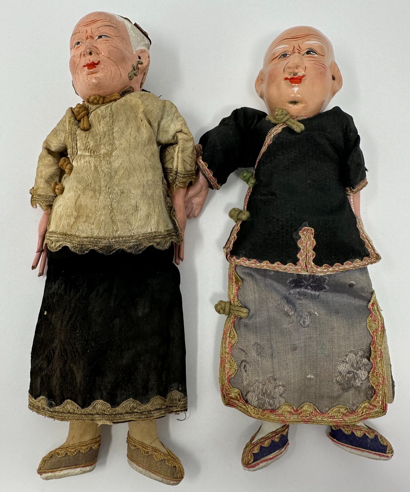 Vintage Lot 2 Chinese Asian Dolls Paper Mache Man and Woman