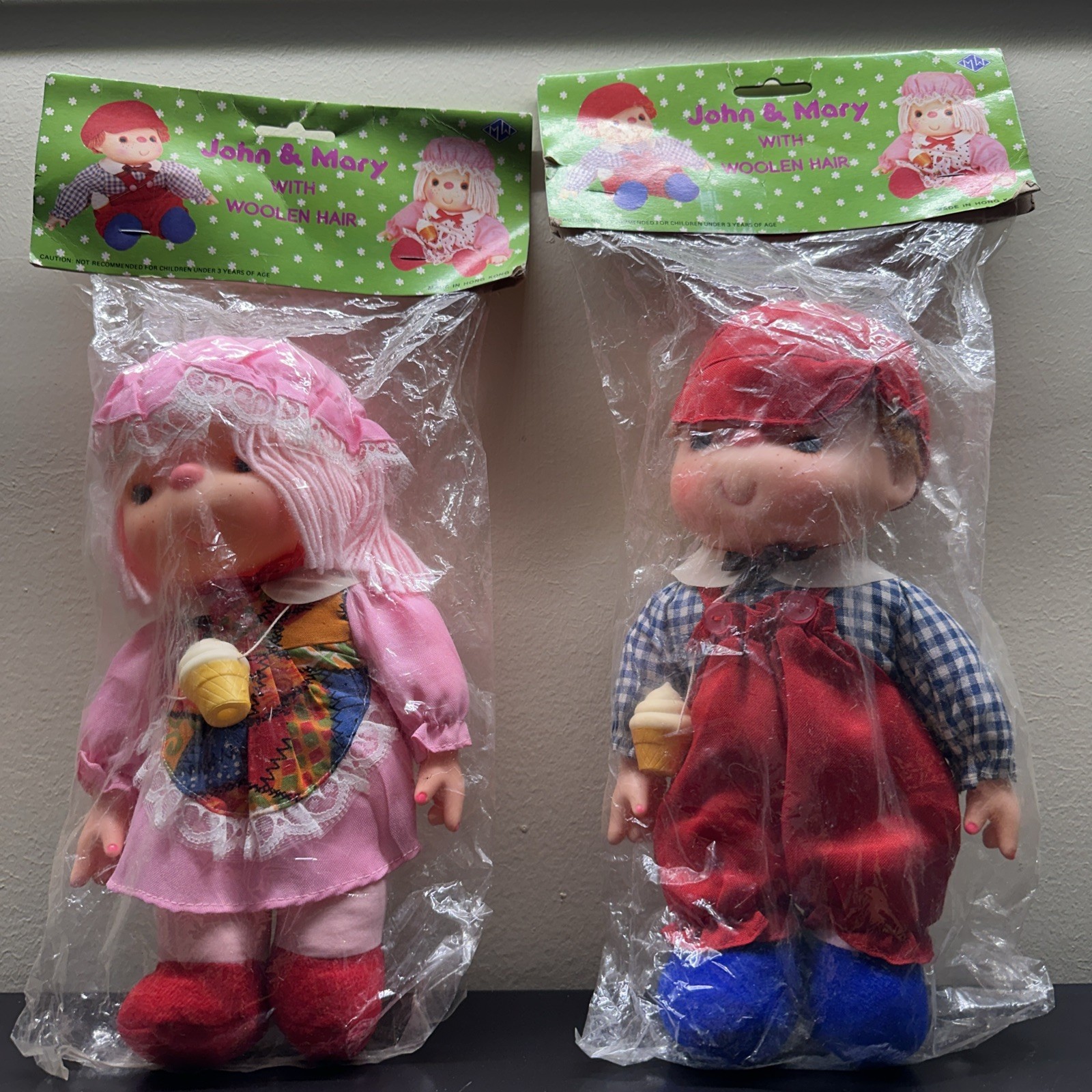 John & Mary Dolls With Unique Woolen Hair. Vintage 1980sIn The Original Package