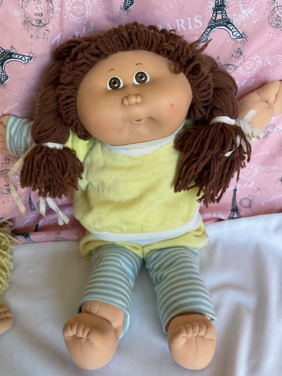 Cabbage Patch Kids Doll, Brown braided ponytails , dimples with pacifier