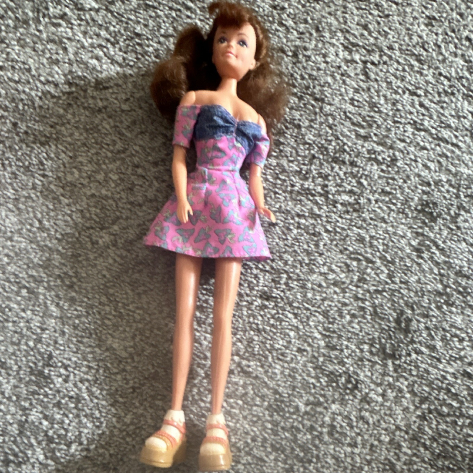 Fashion Doll Girl Light Complexion Brown Wavy Hair Blue Eyes Dress Shoes