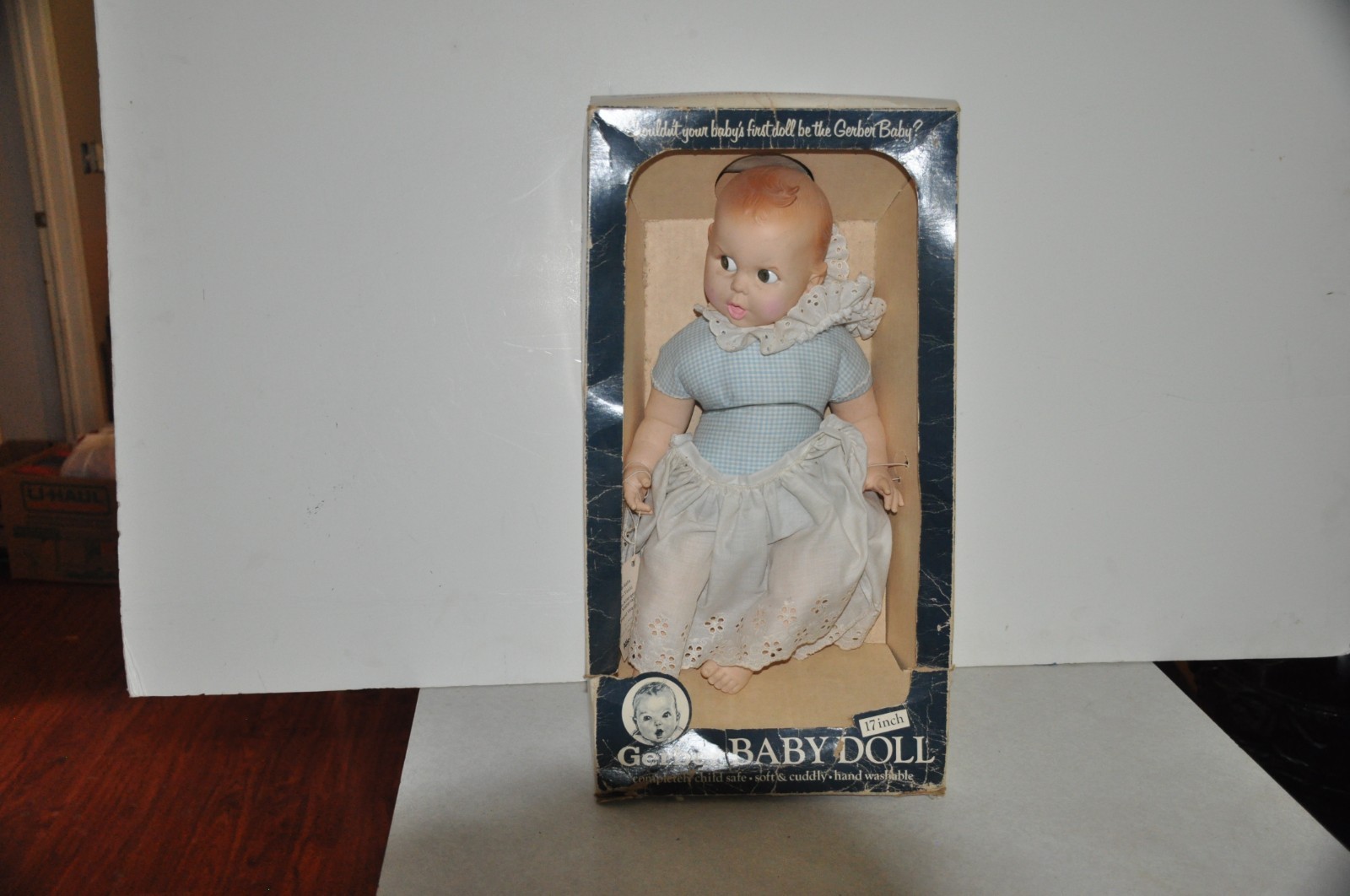 Vintage 1979 Gerber Baby Doll 17” Blue Gingham/White Lace Outfit Atlanta Novelty