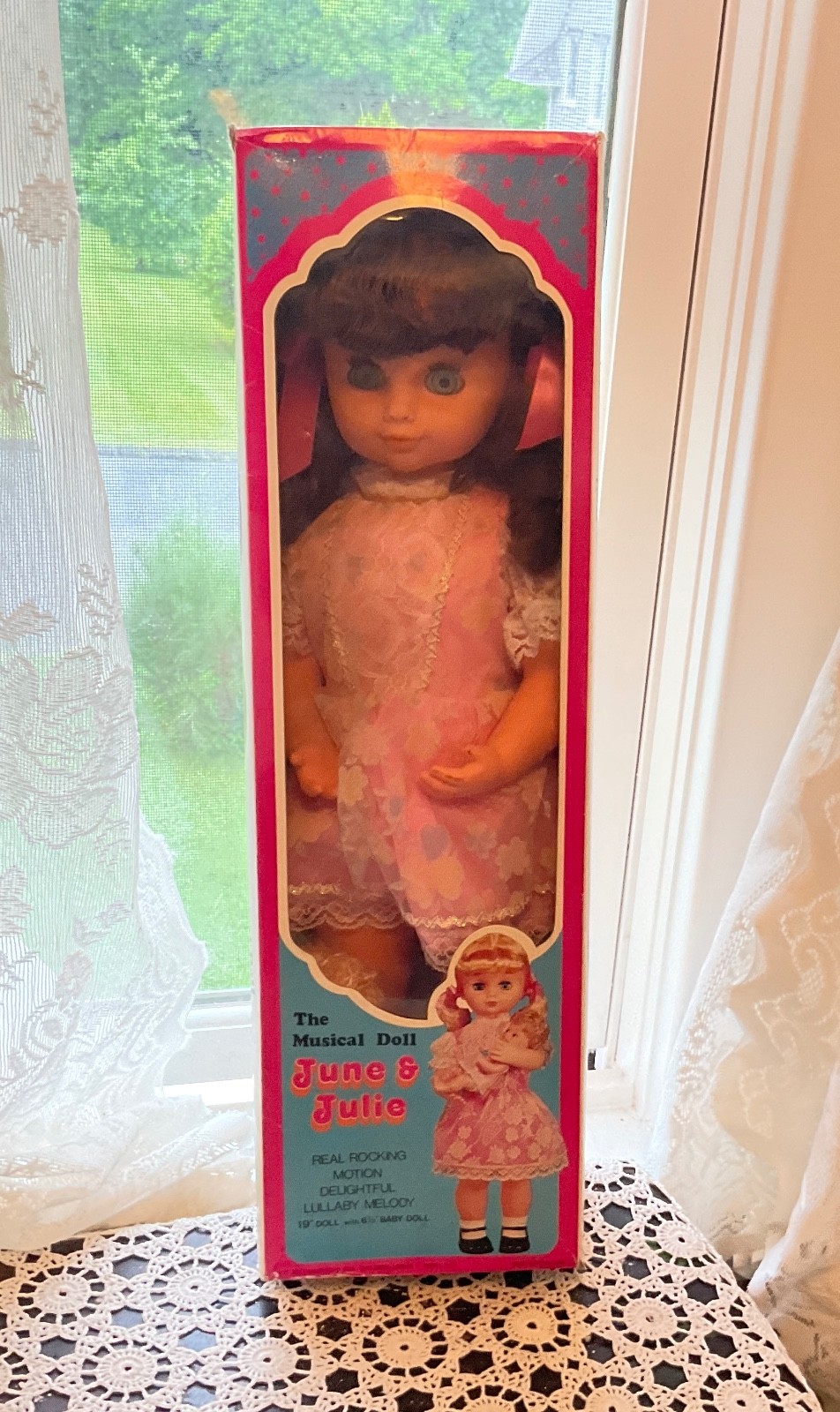 Vintage 1970’s June & Julie Musical Doll Moves & Plays Music New in Box.