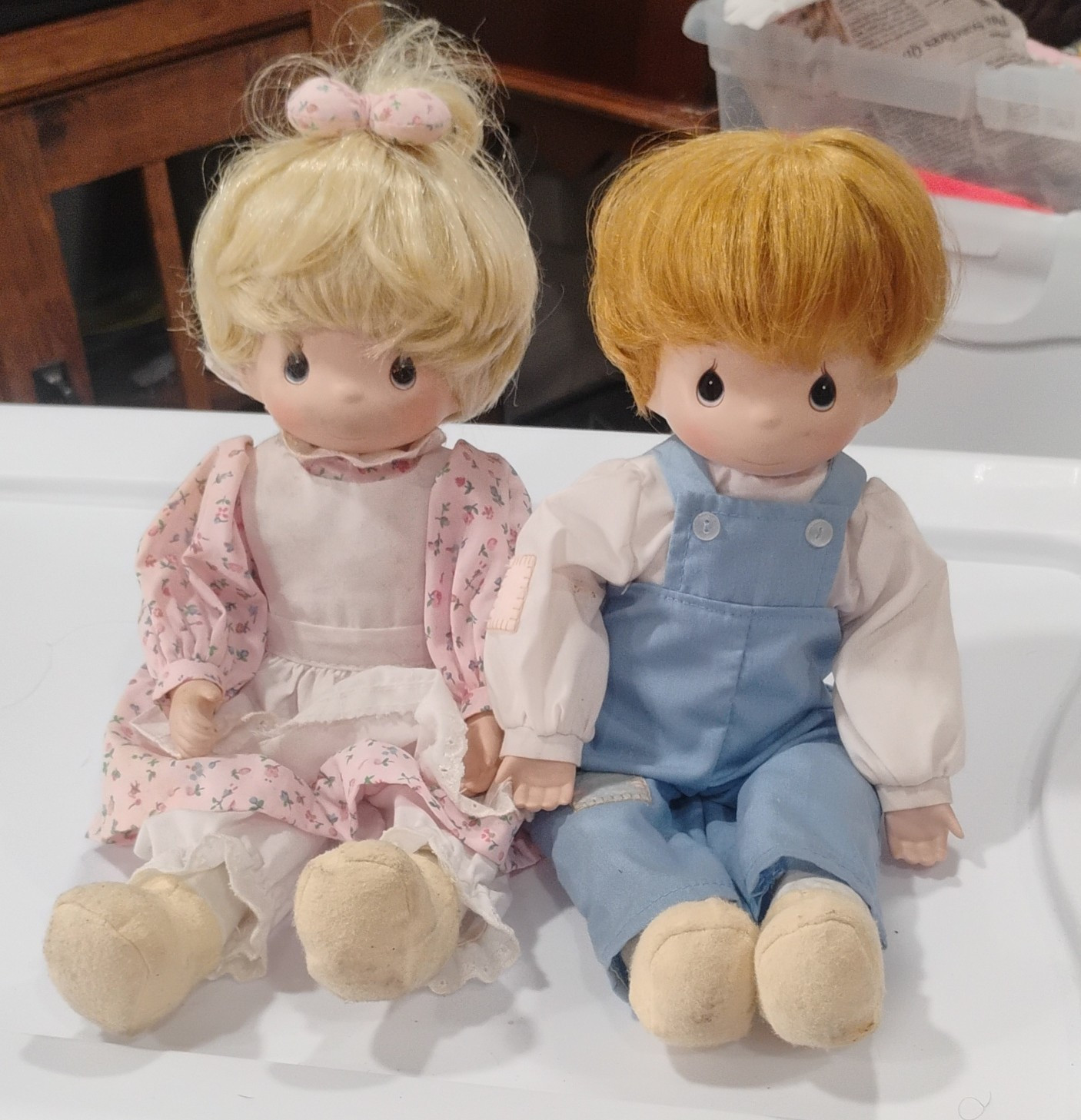 Precious Moments Rag & Cloth Dolls Lot, Girl & Boy, Blonde, Light Brown Hair