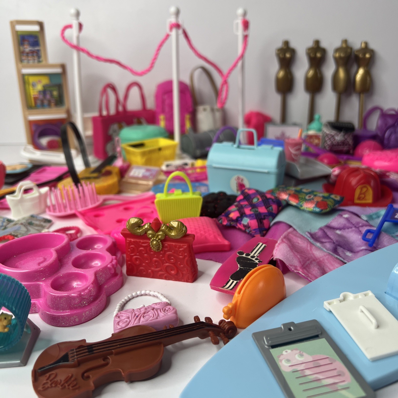 90 Pieces Barbie & Small Doll Assortment Of Accessories Toy Lot Junk Drawer Lot