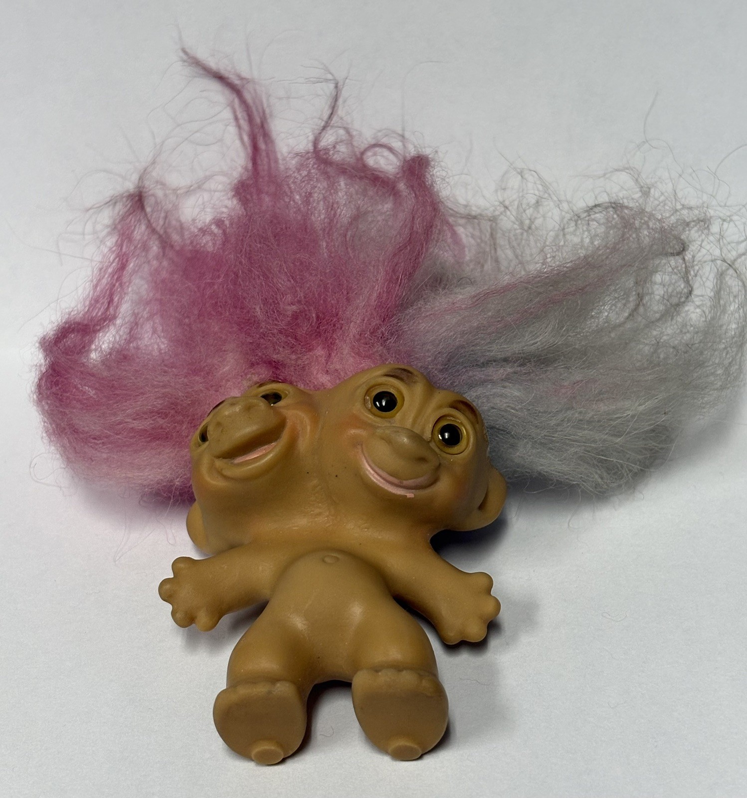 Rare Dated 1966 Uneeda Double Headed Troll Doll Pink And Gray Hair Made In USA