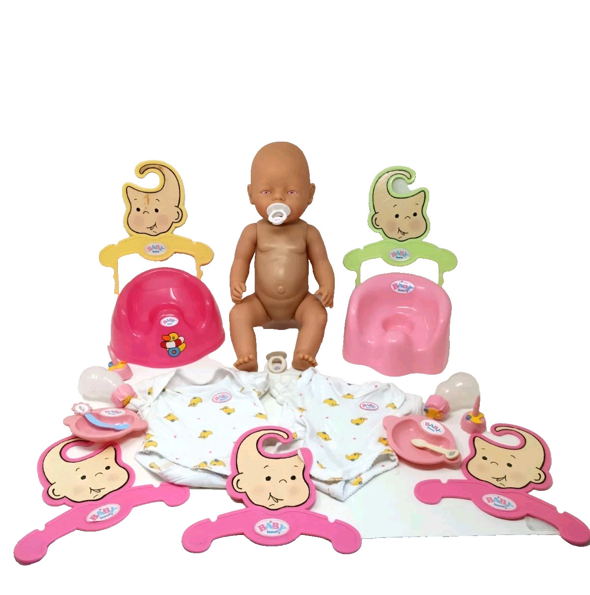 Vintage Baby Born Zapf Creation Doll & Accessories Potty Outfit Bottle Bowl Etc.