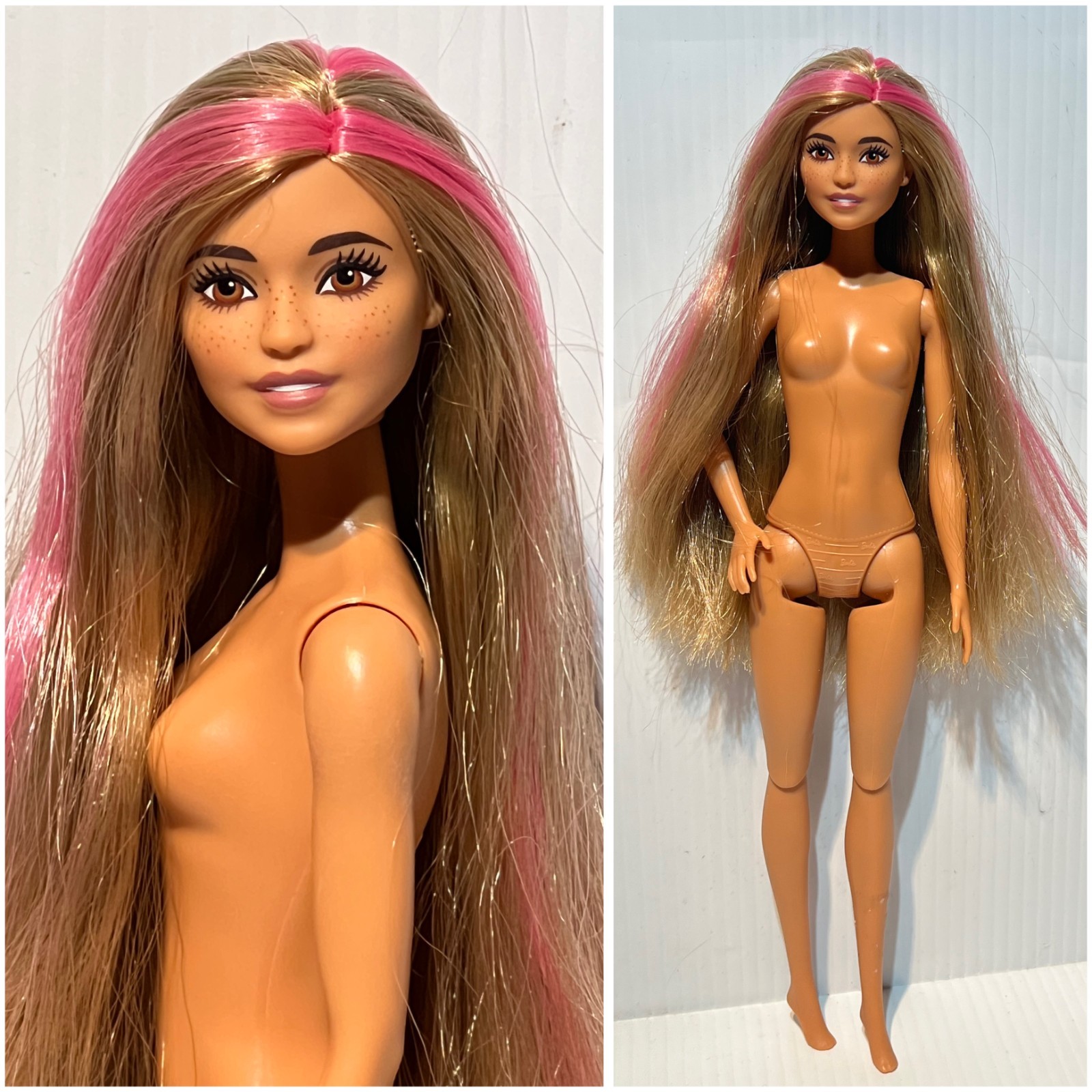 BARBIE SALON DOLL 2022 HKV00 Long Blonde Color Change Hair Freckles Brown Eyes