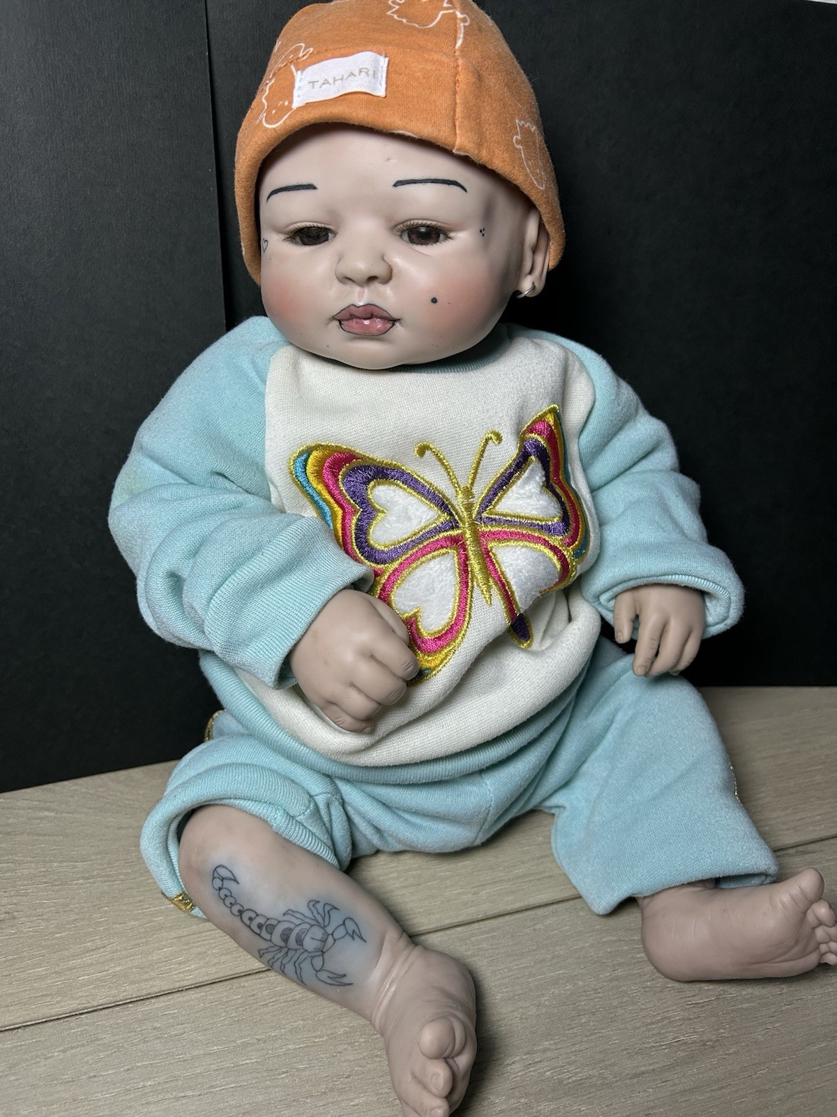 Soft Body Cloth Baby Doll, Light Complexion, Brown Eyes, No Hair, Outfit Hat