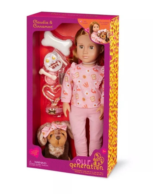OUR GENERATION Claudia & Cinnamon 18″ Matching Doll & Pet Set w/Accessories NEW