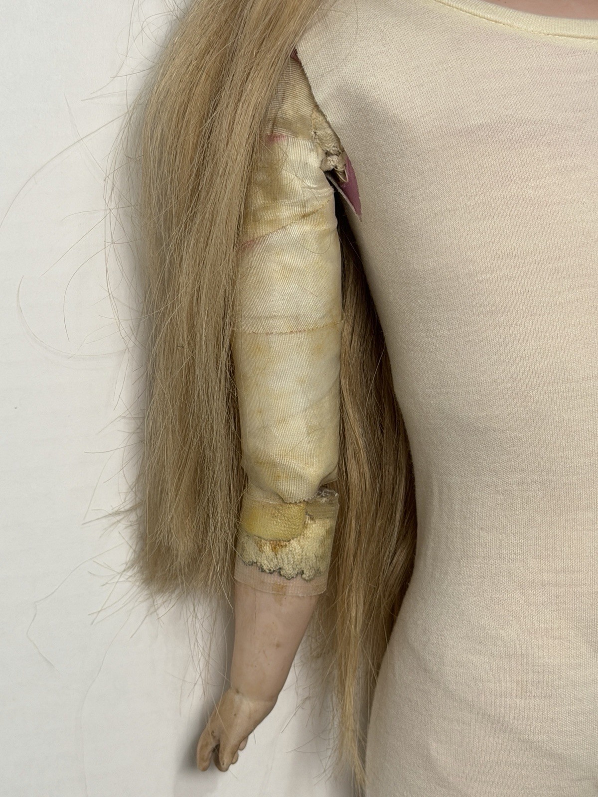 ANTIQUE 1880 Kestner Bisque Head & Hands Doll w/ Jointed Leather Body “M” – 25″