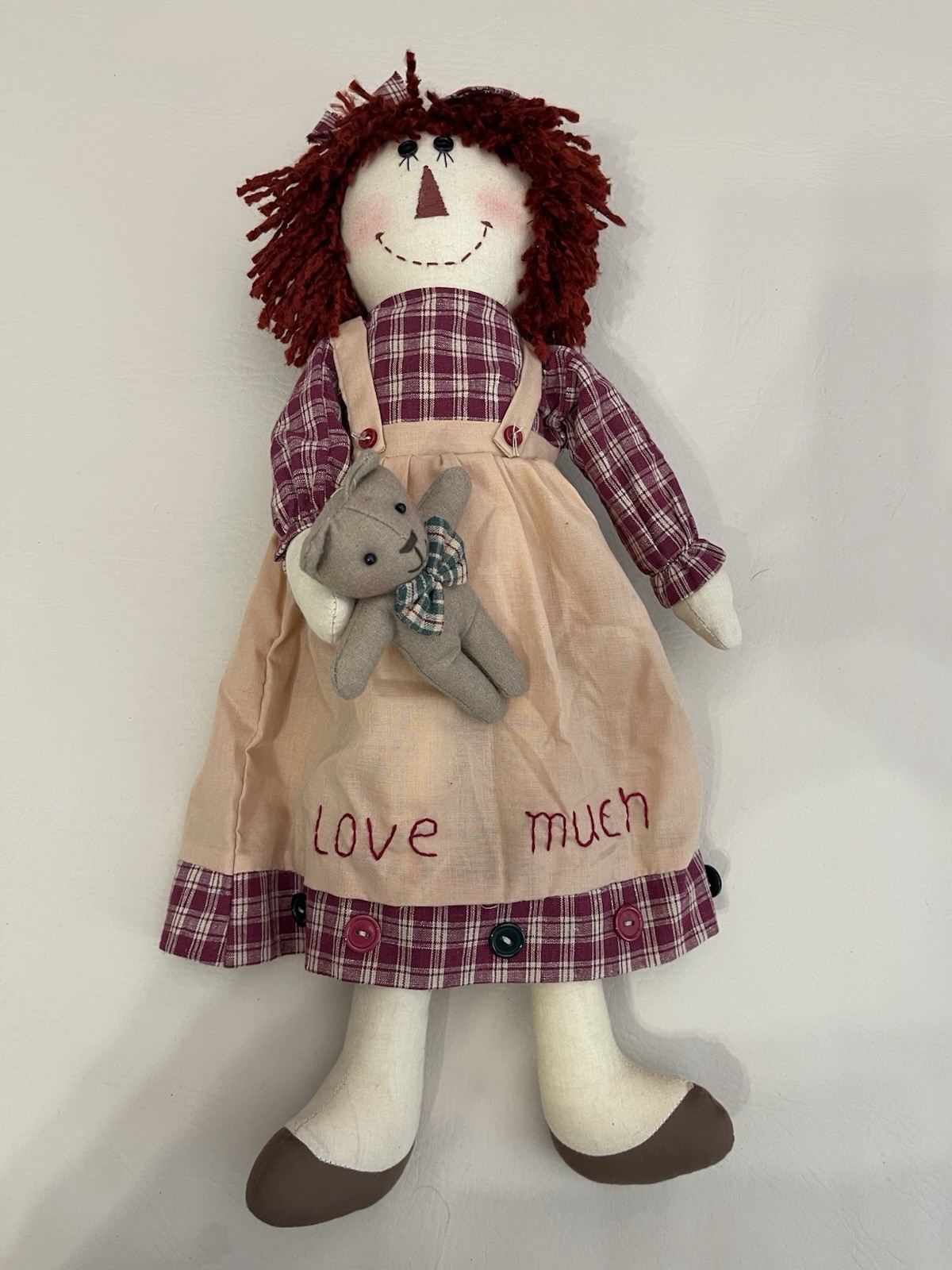 Vintage Raggedy Ann Sitting Doll Red Yarn Hair Doll 18″ Handmade Needs Cleaned