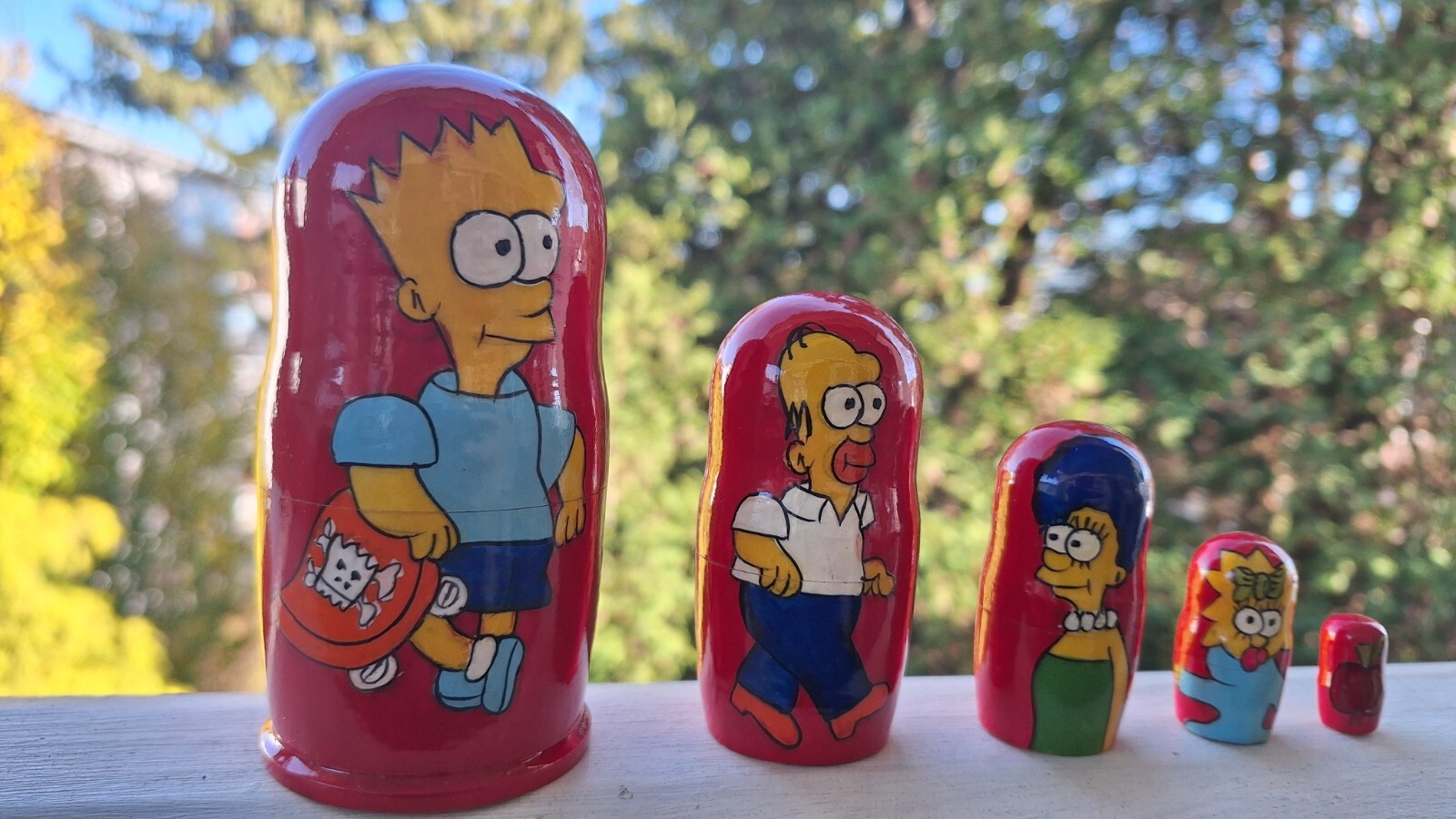 Bart Simpson; Wooden Nesting Dolls 4′, 5 Pcs, Great Gift