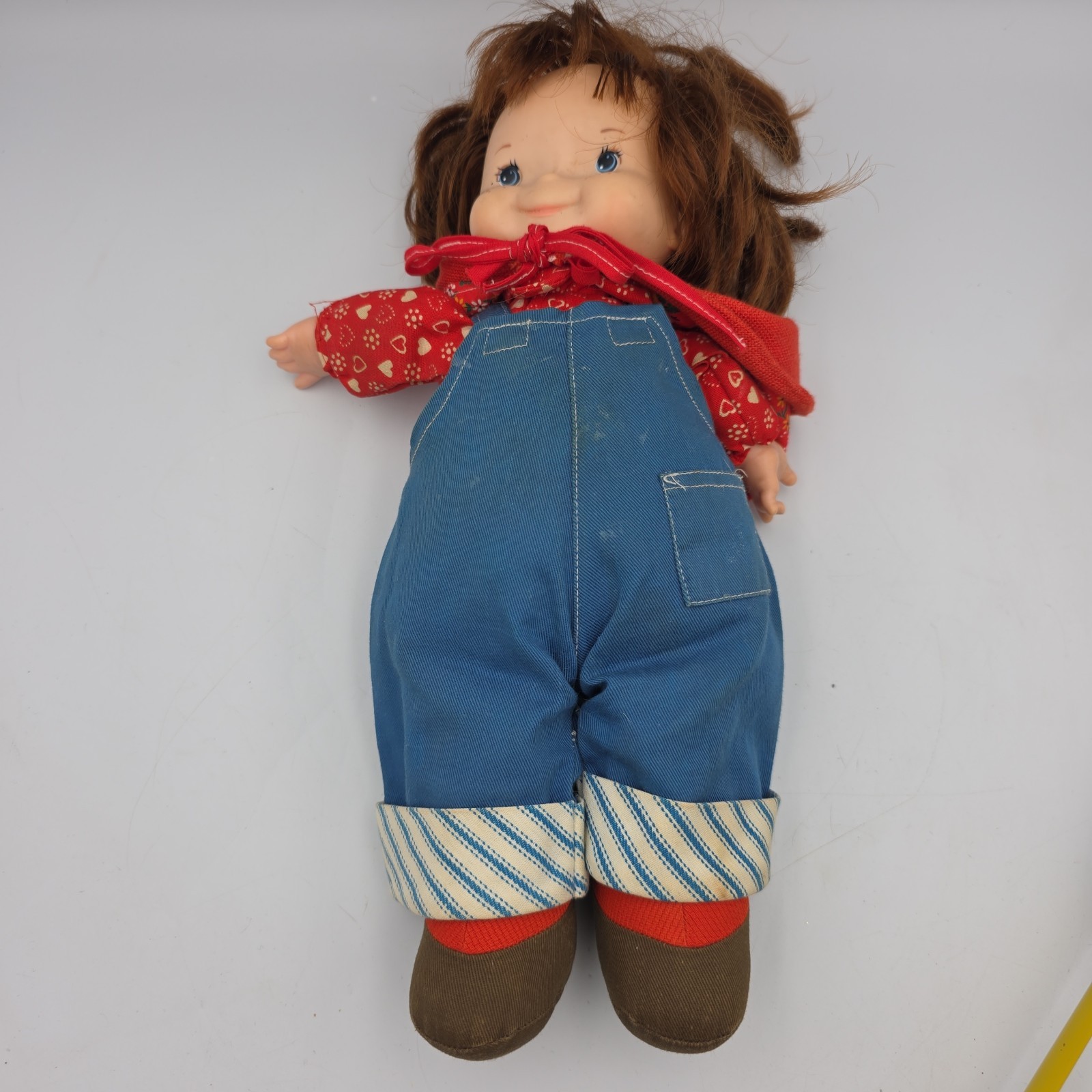 1973 Fisher Price Audrey Lap Sitter Girl Doll #203 Cloth Overalls 1970s Freckles