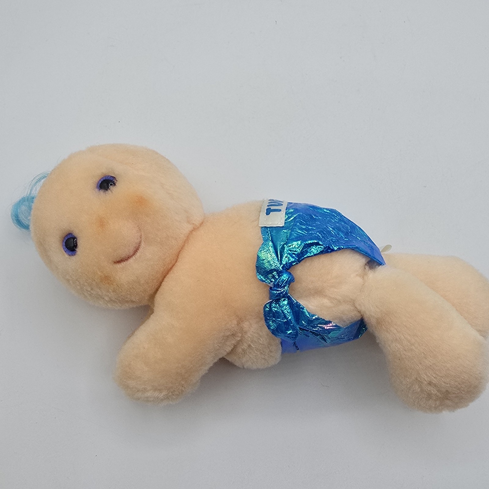 1980s Hallmark HUGGA BUNCH 8′ Baby Tuggins with Blue Hair and Diaper Blue Eyes