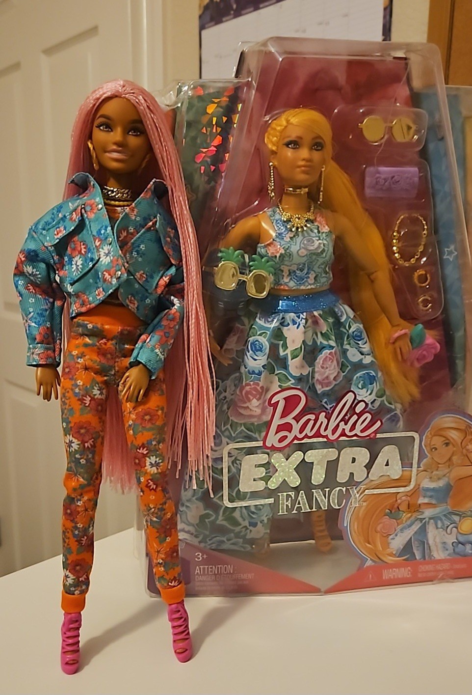 (2 in lot) 2021 Mattel Extra Dolls, Curvy Barbie w/Orange Hair & #10 pink hair