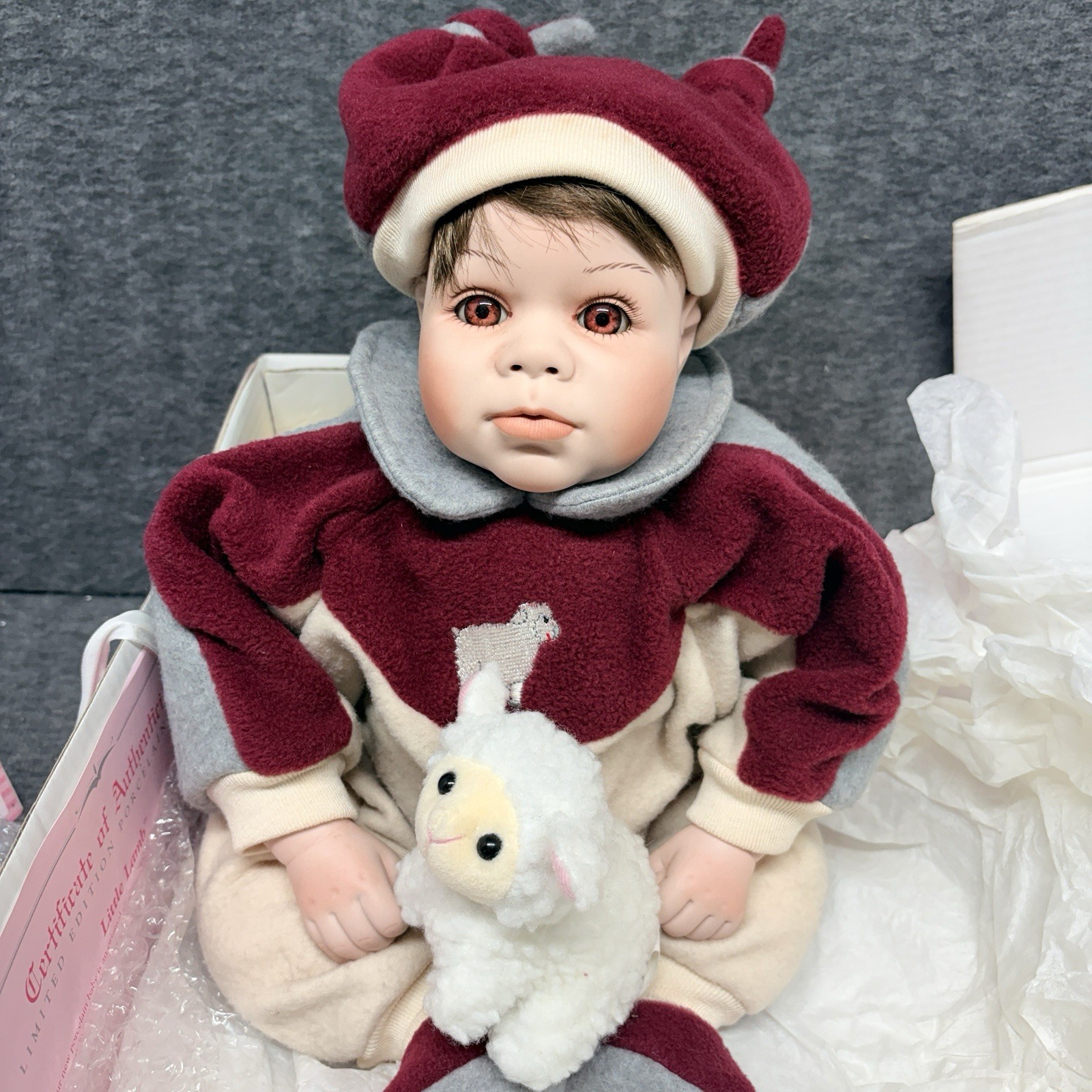 Lee Middleton Little Lamb Porcelain Baby Doll 21″ In Box.