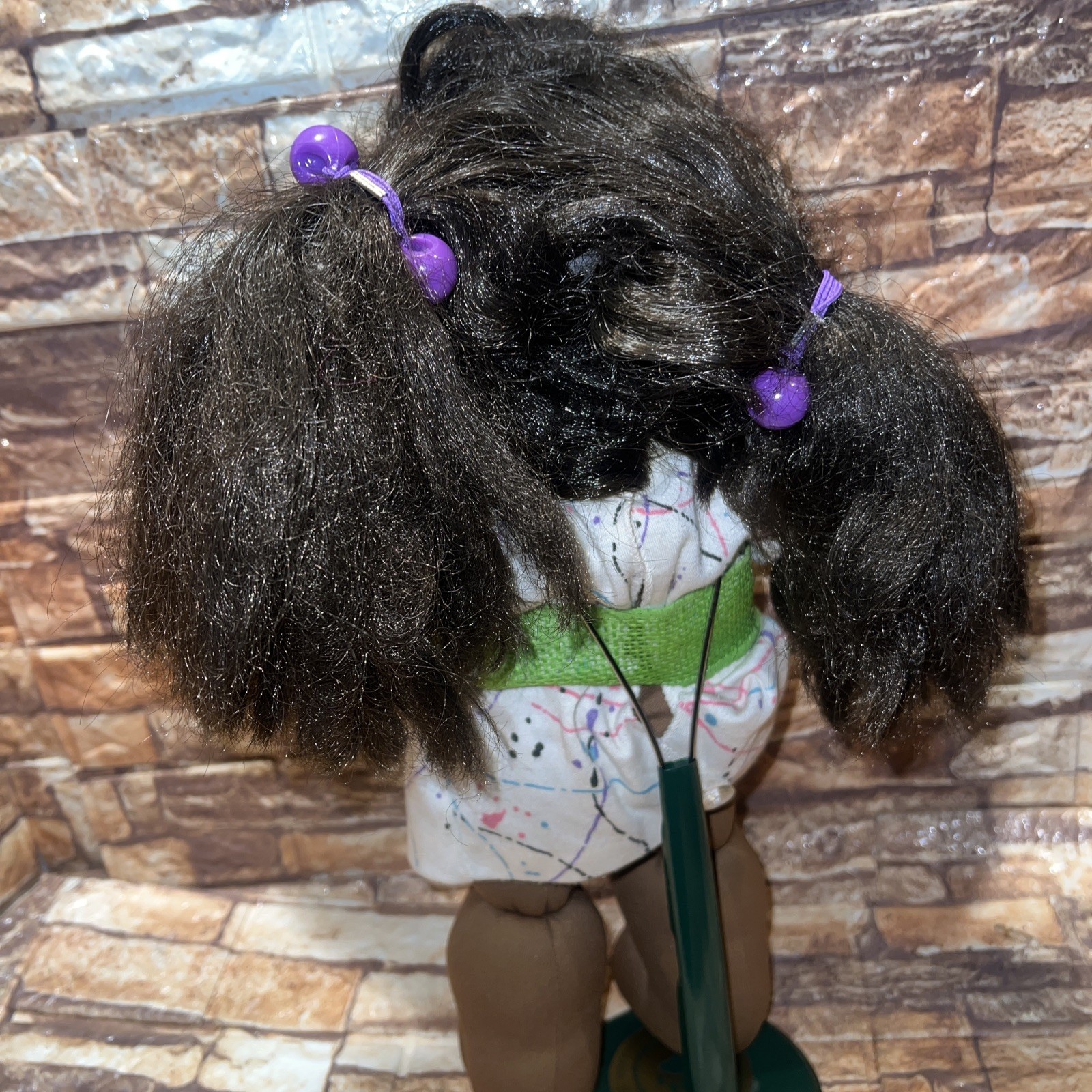 Cabbage Patch Black Doll Long Black Hair Cornsilk Pigtails/Bangs No Tooth Rare