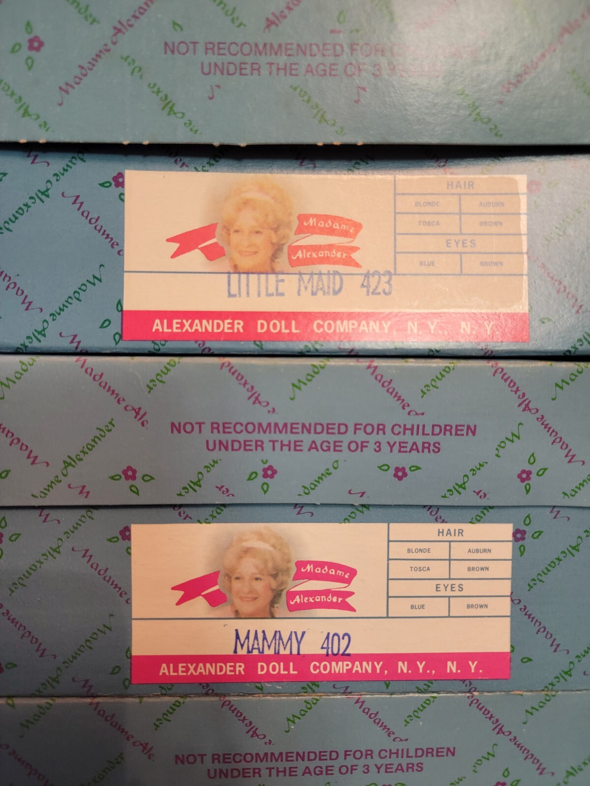 MADAME ALEXANDER – REPLACEMENT BOXES – EMPTY BOXES – SEVERAL WITH NECK BRACE