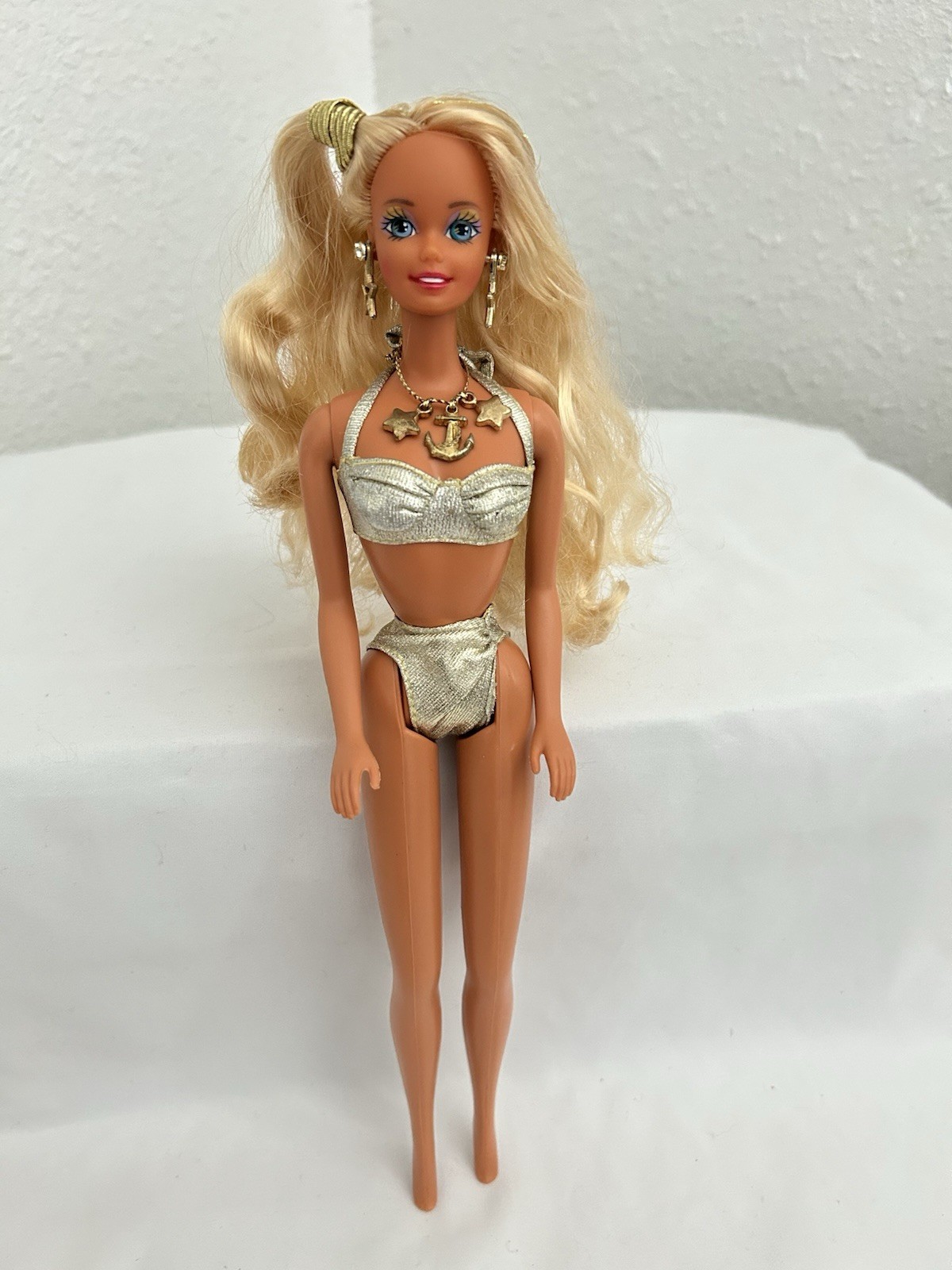 1991 Mattel Sun Sensation Barbie Doll Summer Beach Gold Swimsuit Jewelry Vintage