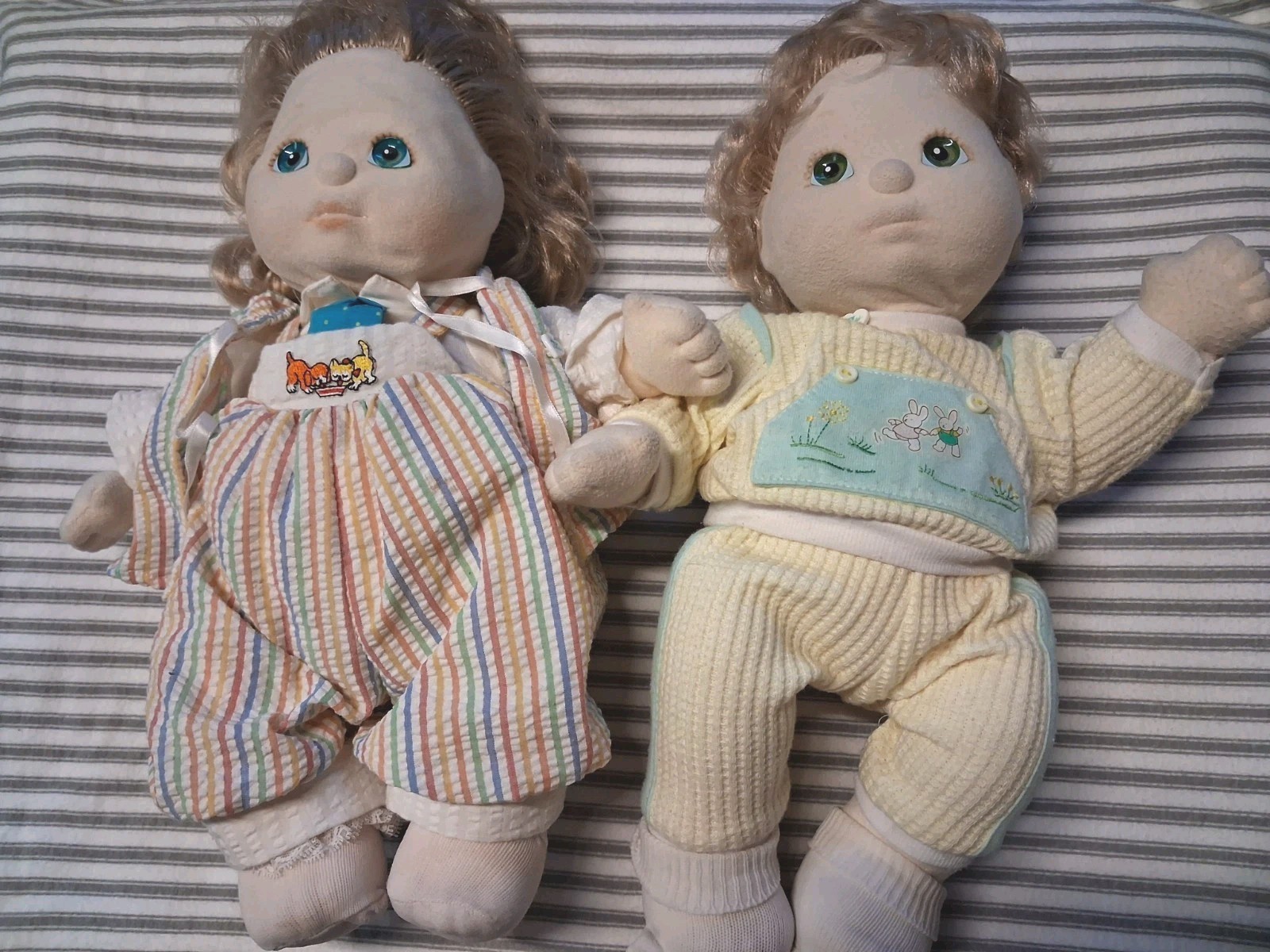 1985 Vintage Mattel My Child Doll Lot Set 2 Blonde Green & Blue Eyes Boy & Girl