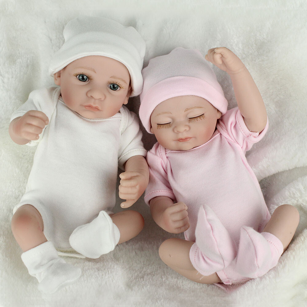 Lifelike Reborn Baby Dolls Mini Newborn Twins Full Body Vinyl Silicone Cute Gift