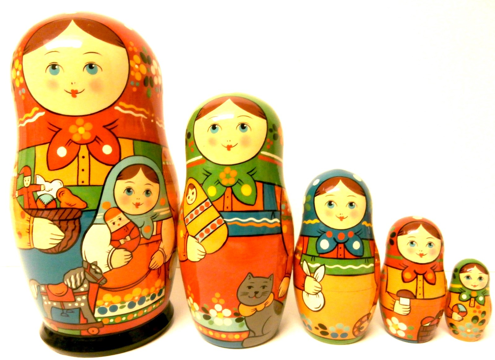 Alkota Russian Genuine Collectible Nesting Doll “Villagers, 7″H, Unique