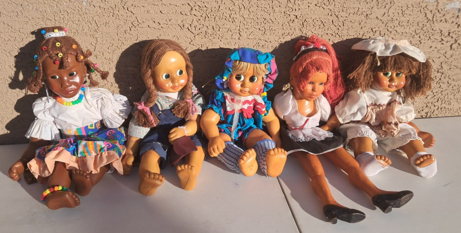 Lot of 5 Vintage Naber Kids Wooden Dolls