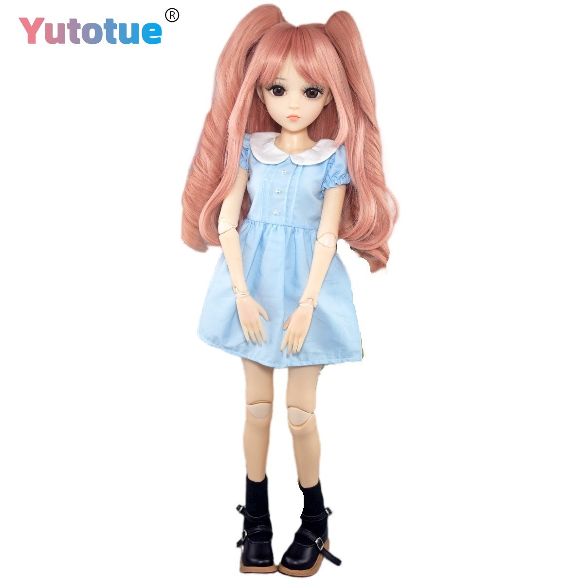 Yutotue 60cm Cute Girl Doll BJD Toy Dress Shoes Hair with Two Ponytail Removable