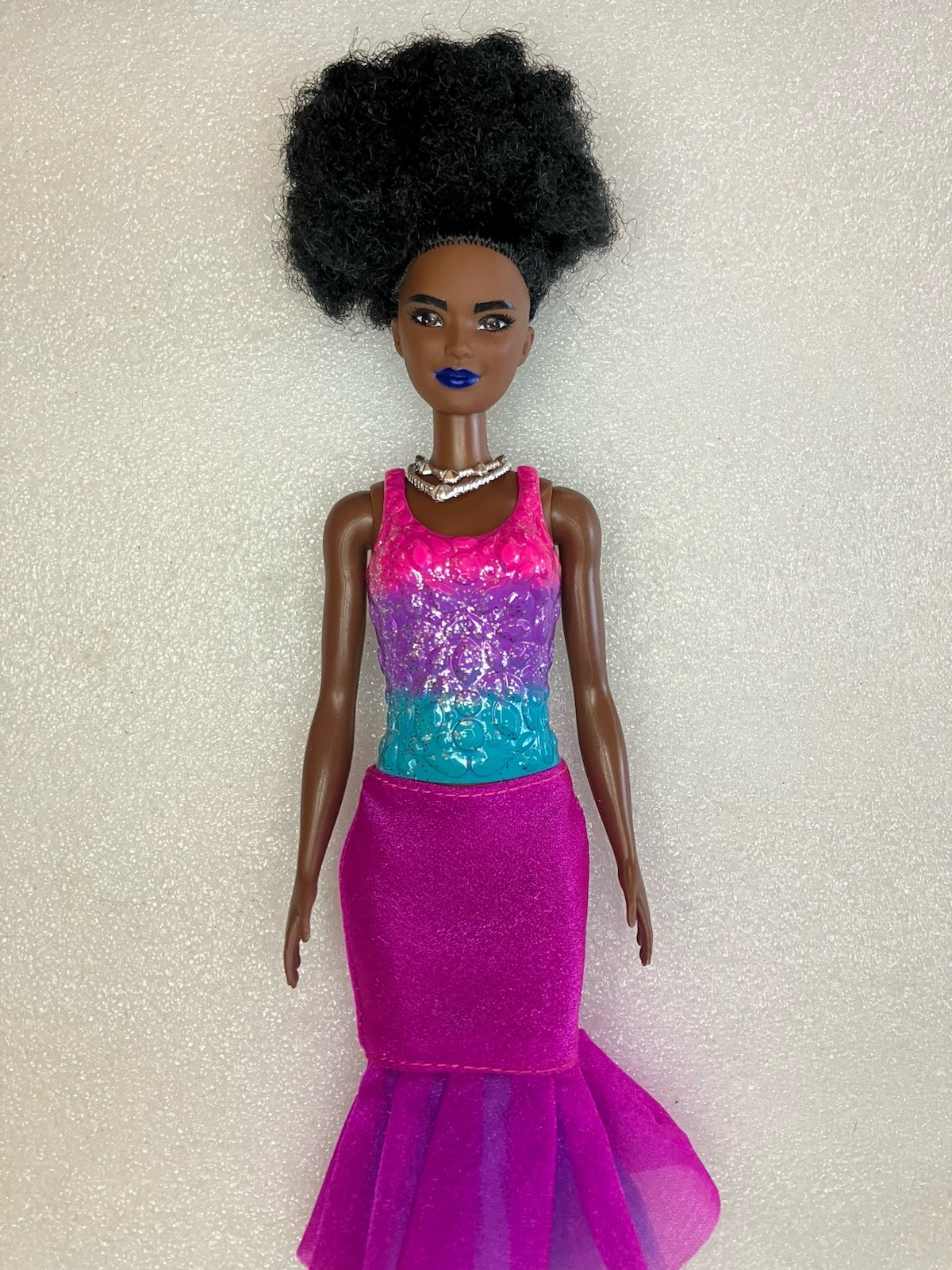Barbie Fashionista Doll #156 African American, Blue Lipstick, Redressed GRB48