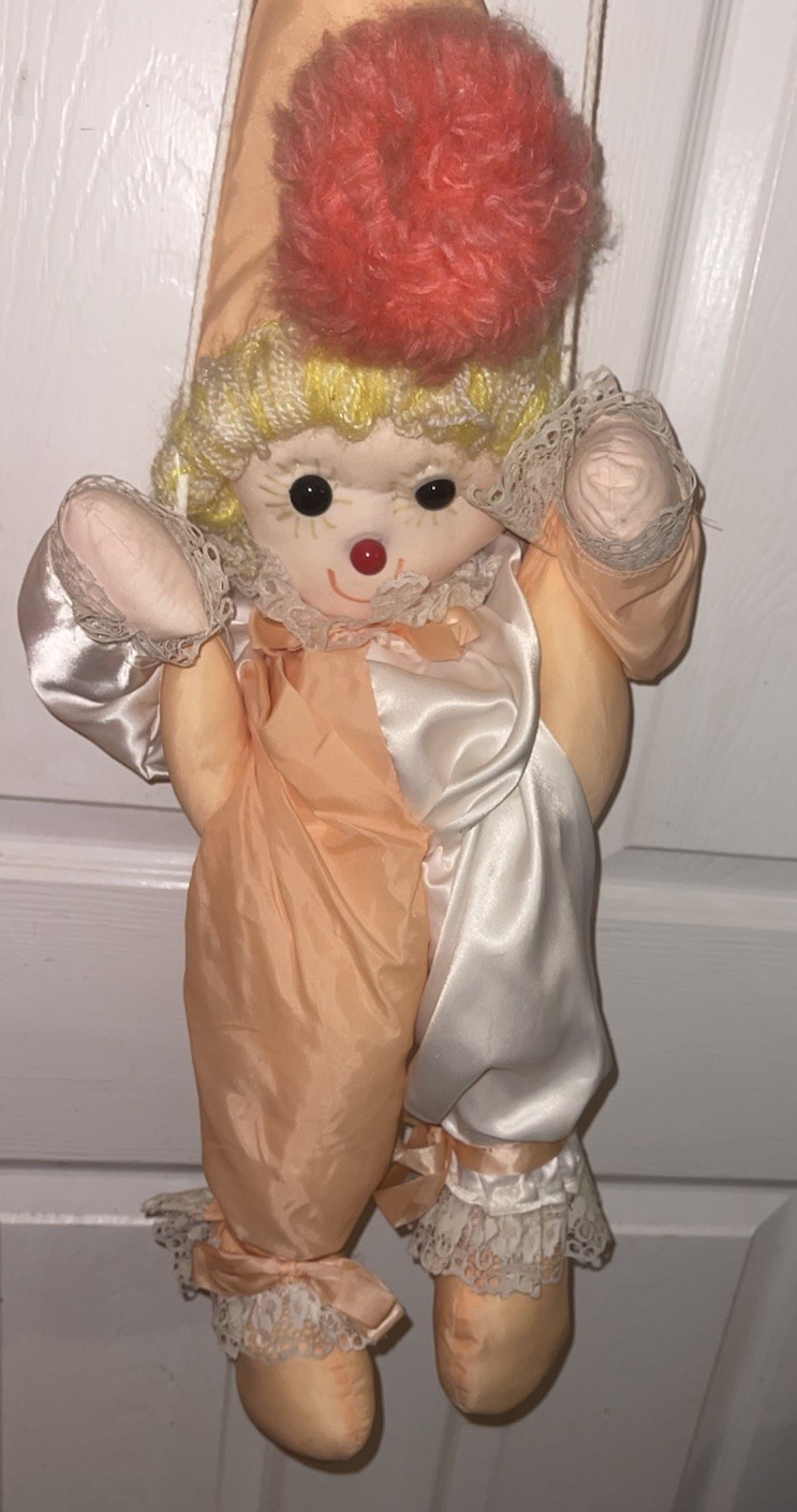 Celia Doll Clown – Pink & White Handmade in England Large 28” On A Swing