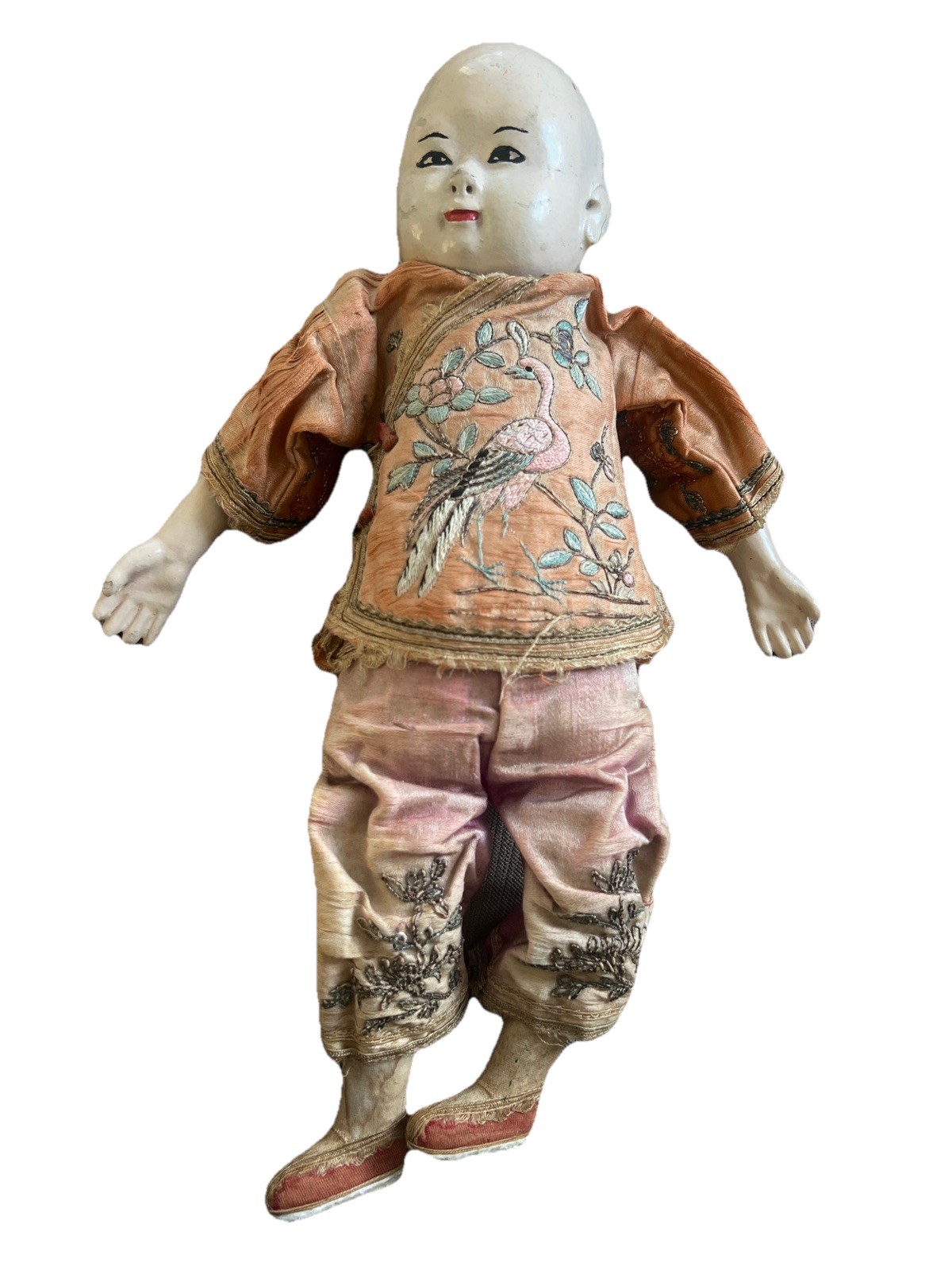Antique Chinese Export Doll c.1900 – Silk Embroidered Costume Composition Head