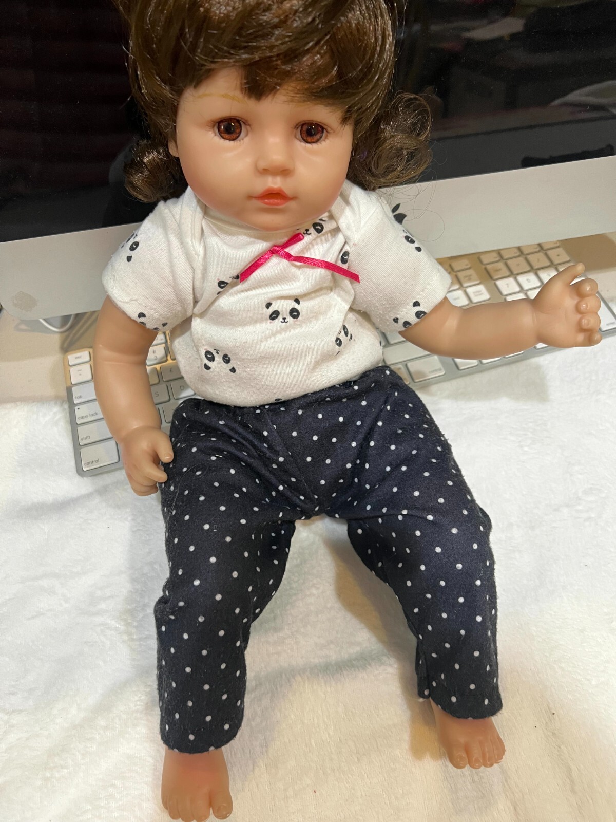 Ship from USA Kaydora Reborn Girl Baby Doll Brown Eye&Brown Hair Black&White Pan