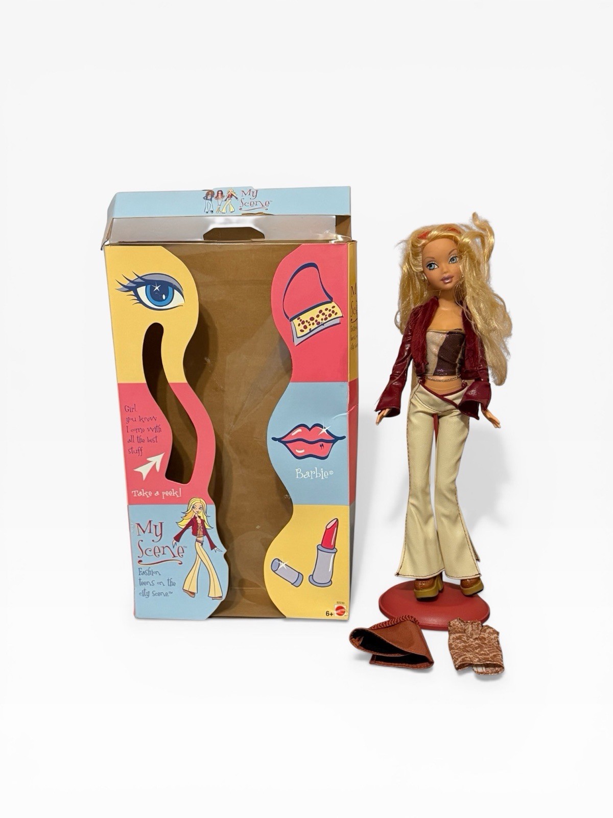 2002 Mattel My Scene Barbie Doll Tan Bell Bottoms with Stand B2230