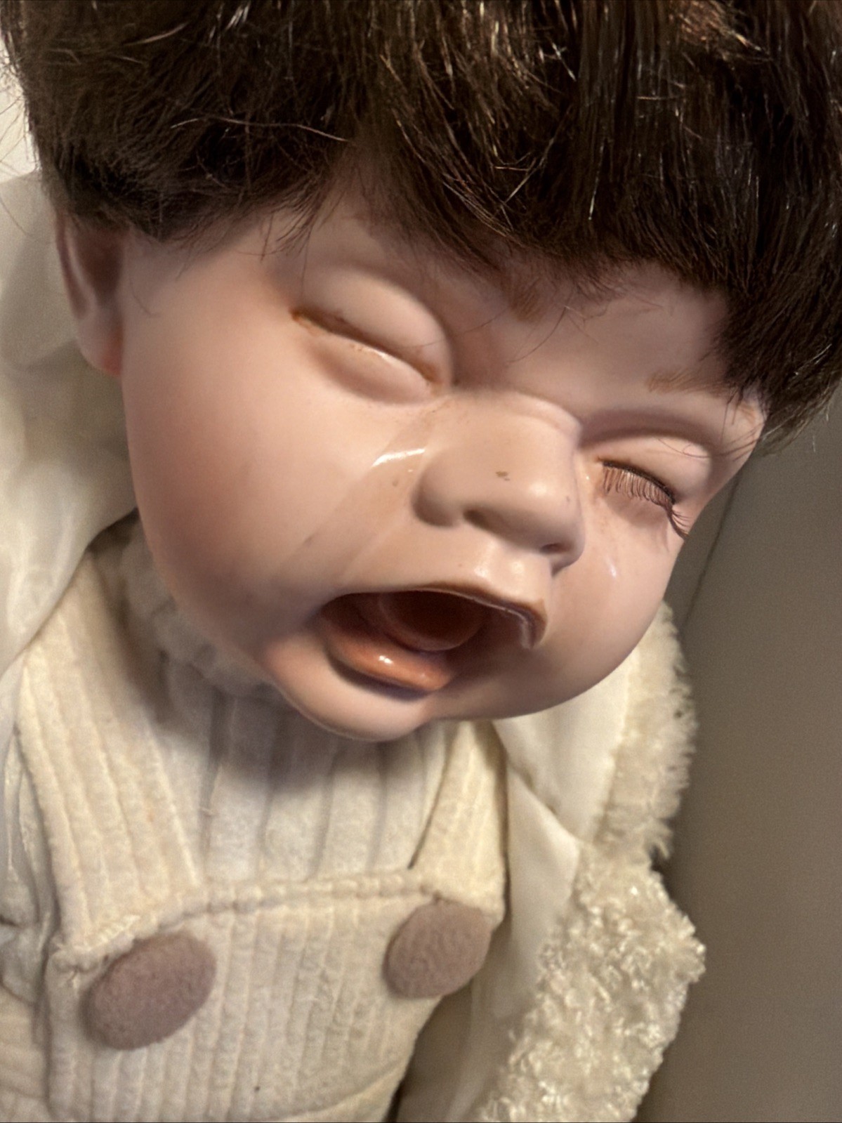 GOLDENVALE Porcelain Crying Jacob Doll 22”W/Wooden Stand NEW In Box See Pictures