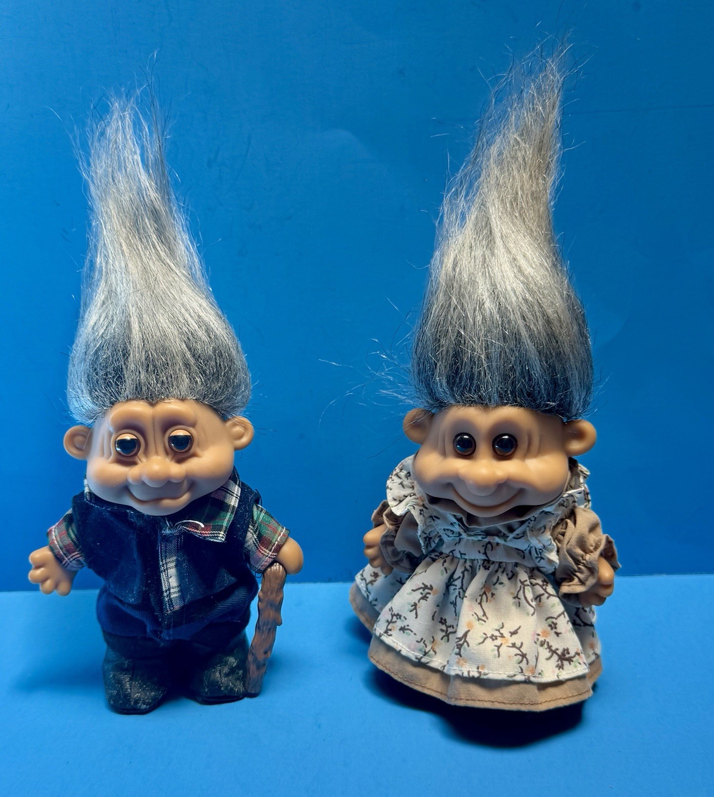RUSS TROLL ELDERLY COUPLE, GRAMMY & GRAMPY TROLL, 4 1/2”, 1990!