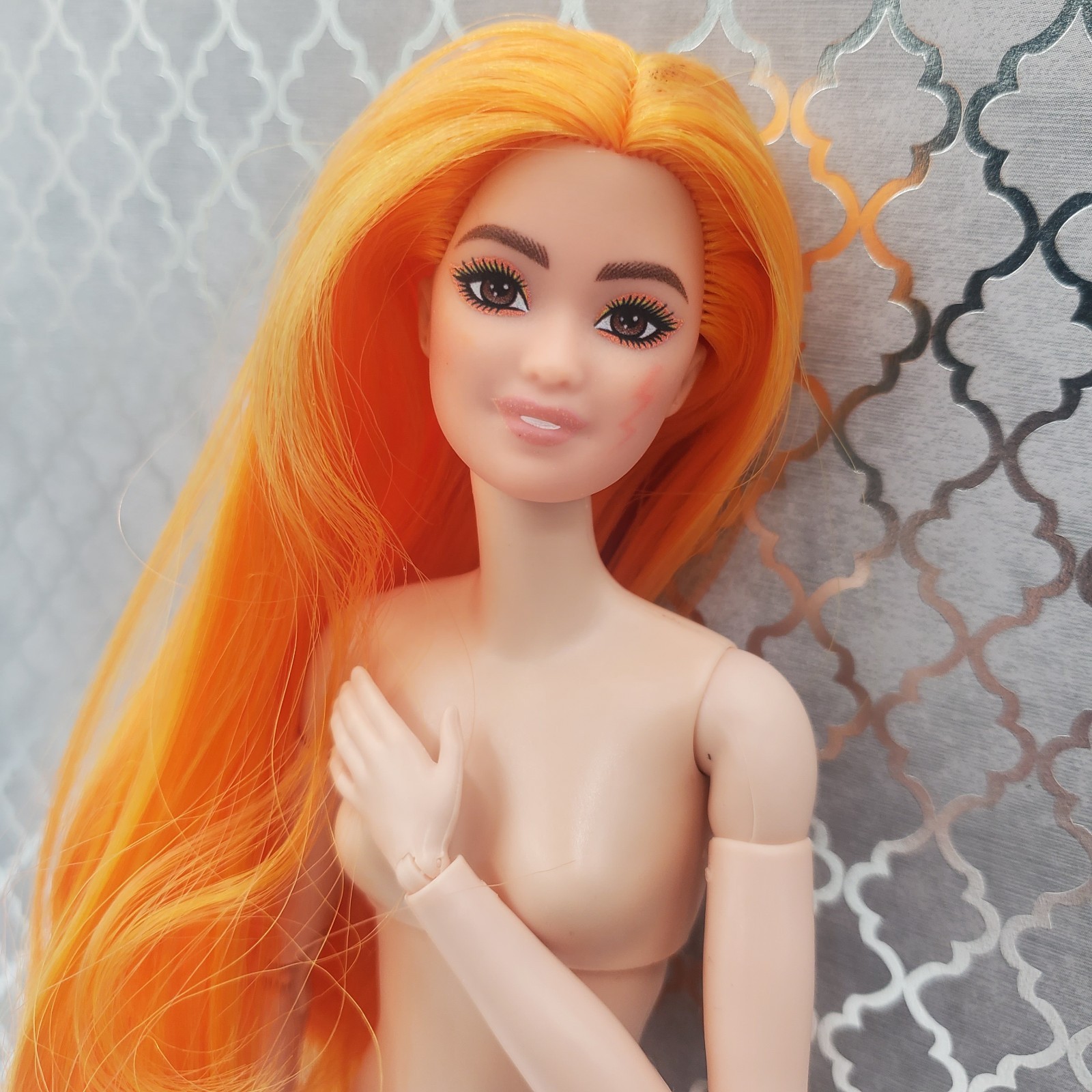 Barbie Color Reveal Neon Tie Dye Orange Hair, RARE Rebodied Made To Move Hybrid